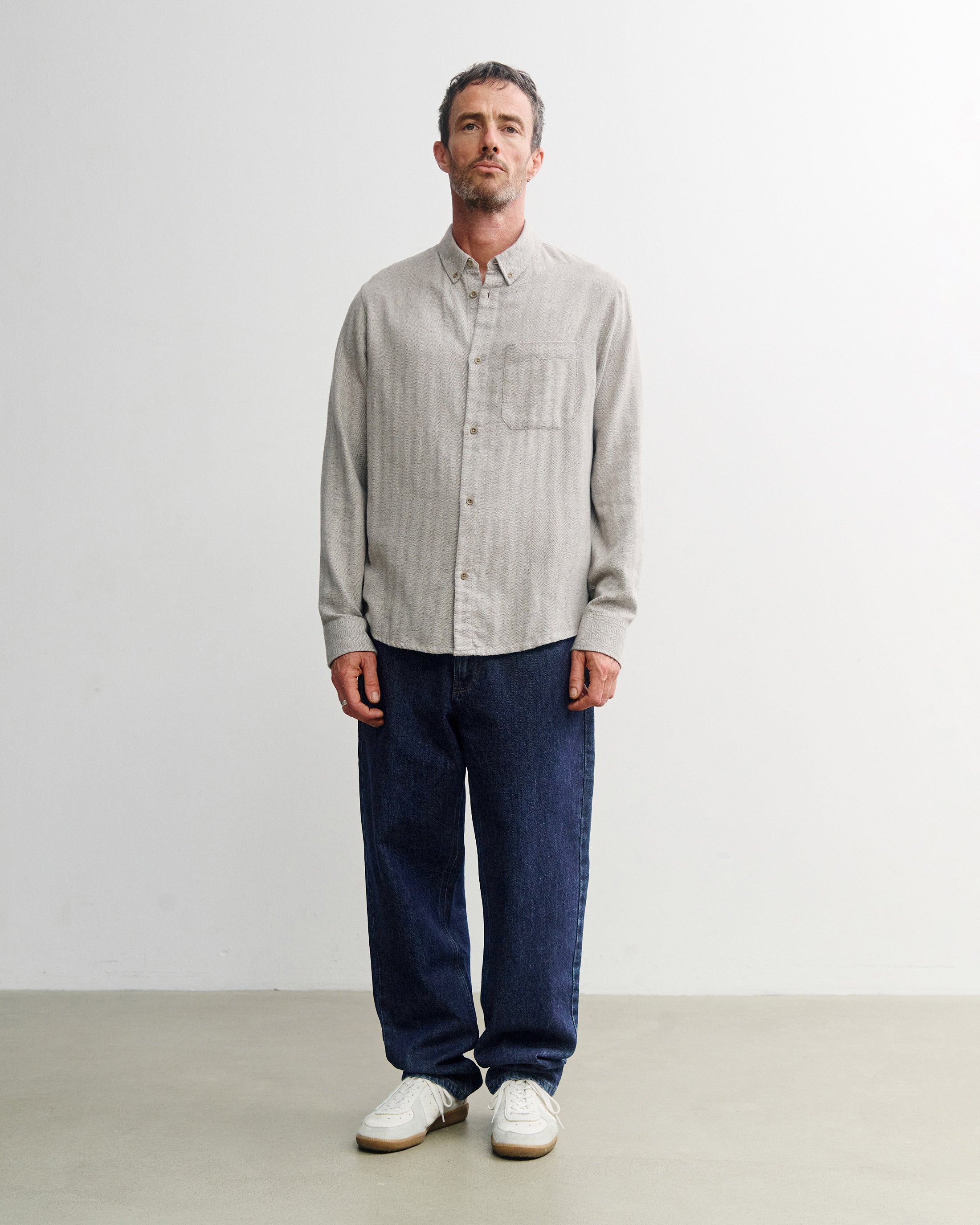 Button-Down Shirt - Herringbone Gray FW26