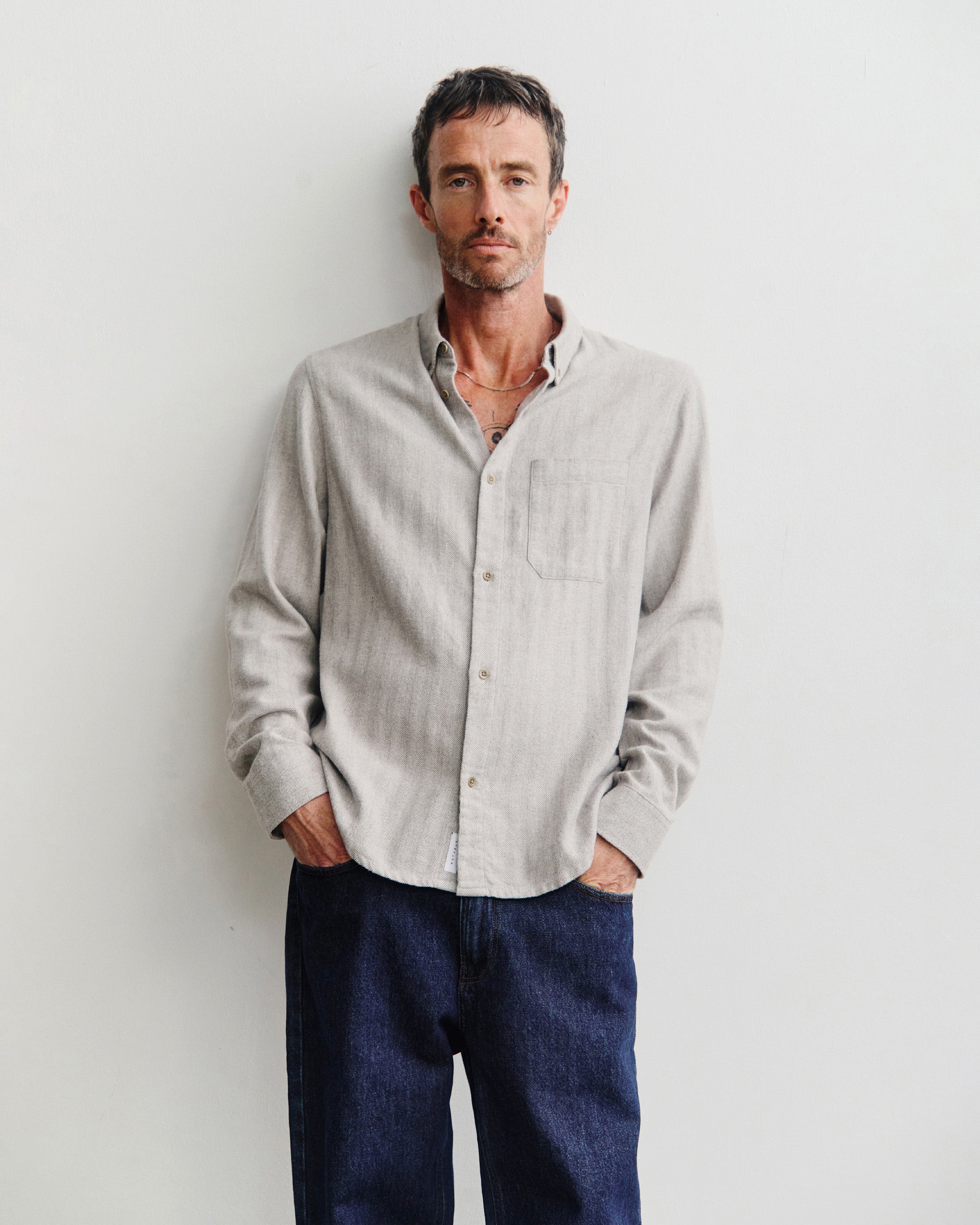 Button-Down Shirt - Herringbone Gray FW26