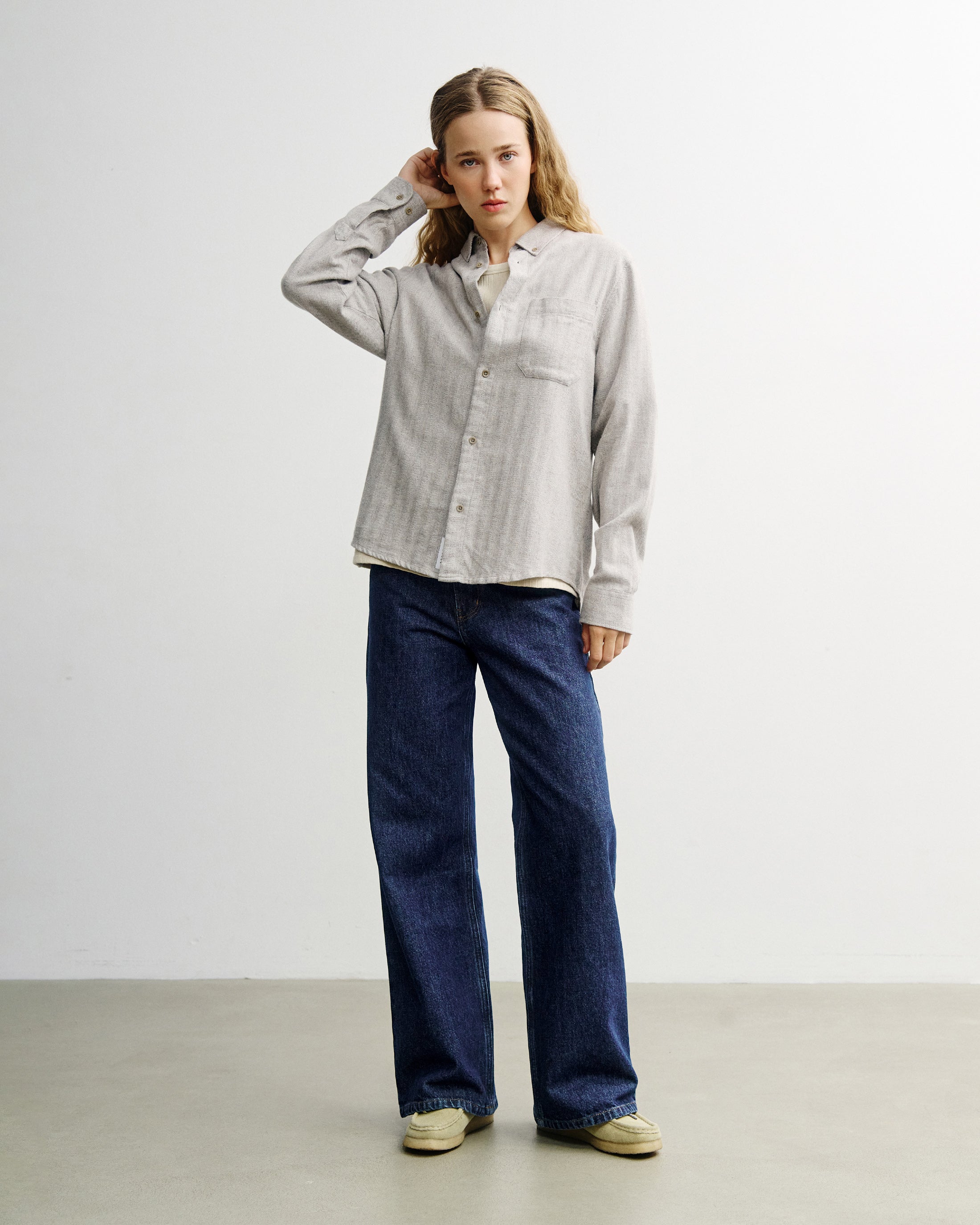 Button-Down Shirt - Herringbone Gray FW26