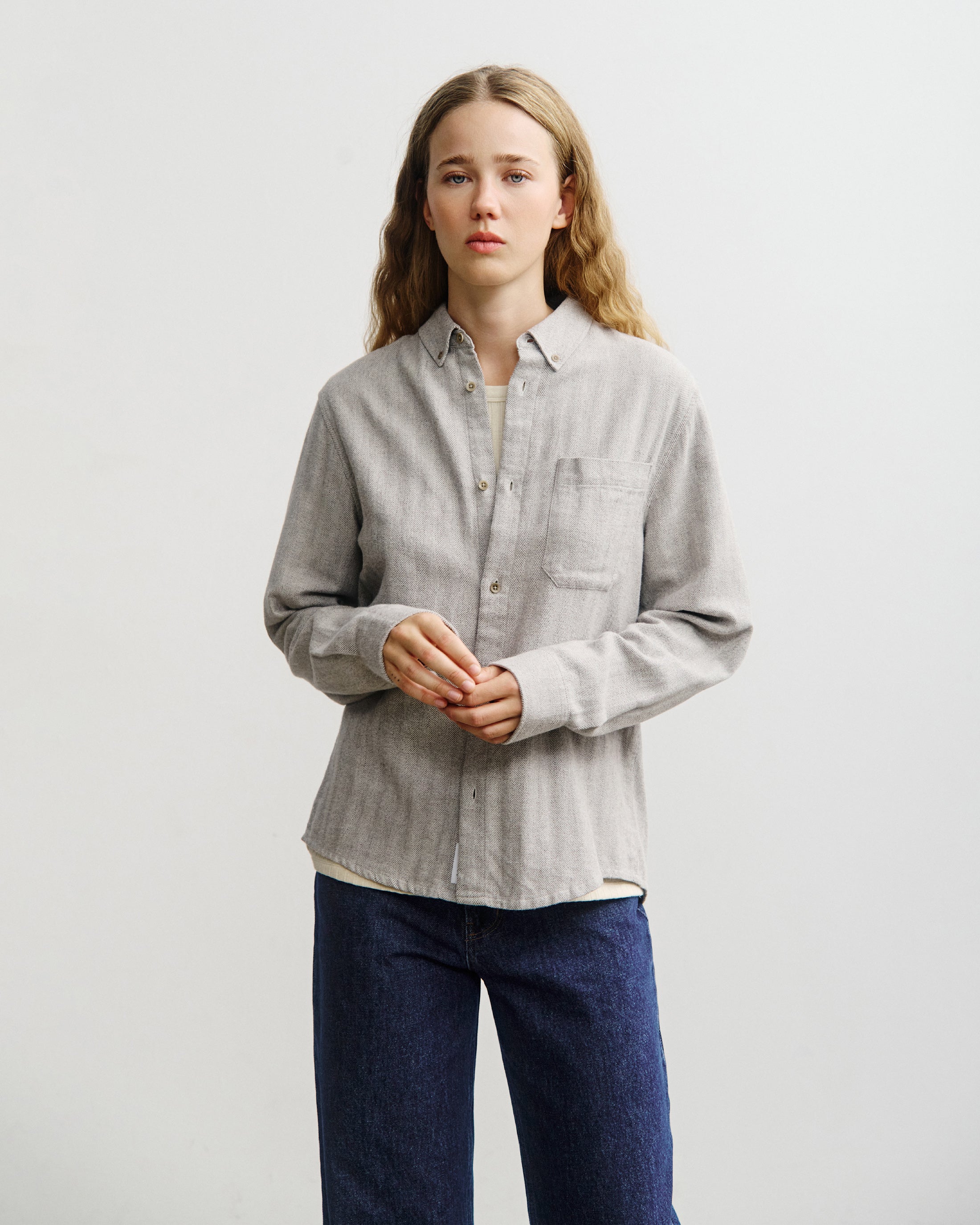 Button-Down Shirt - Herringbone Gray FW26