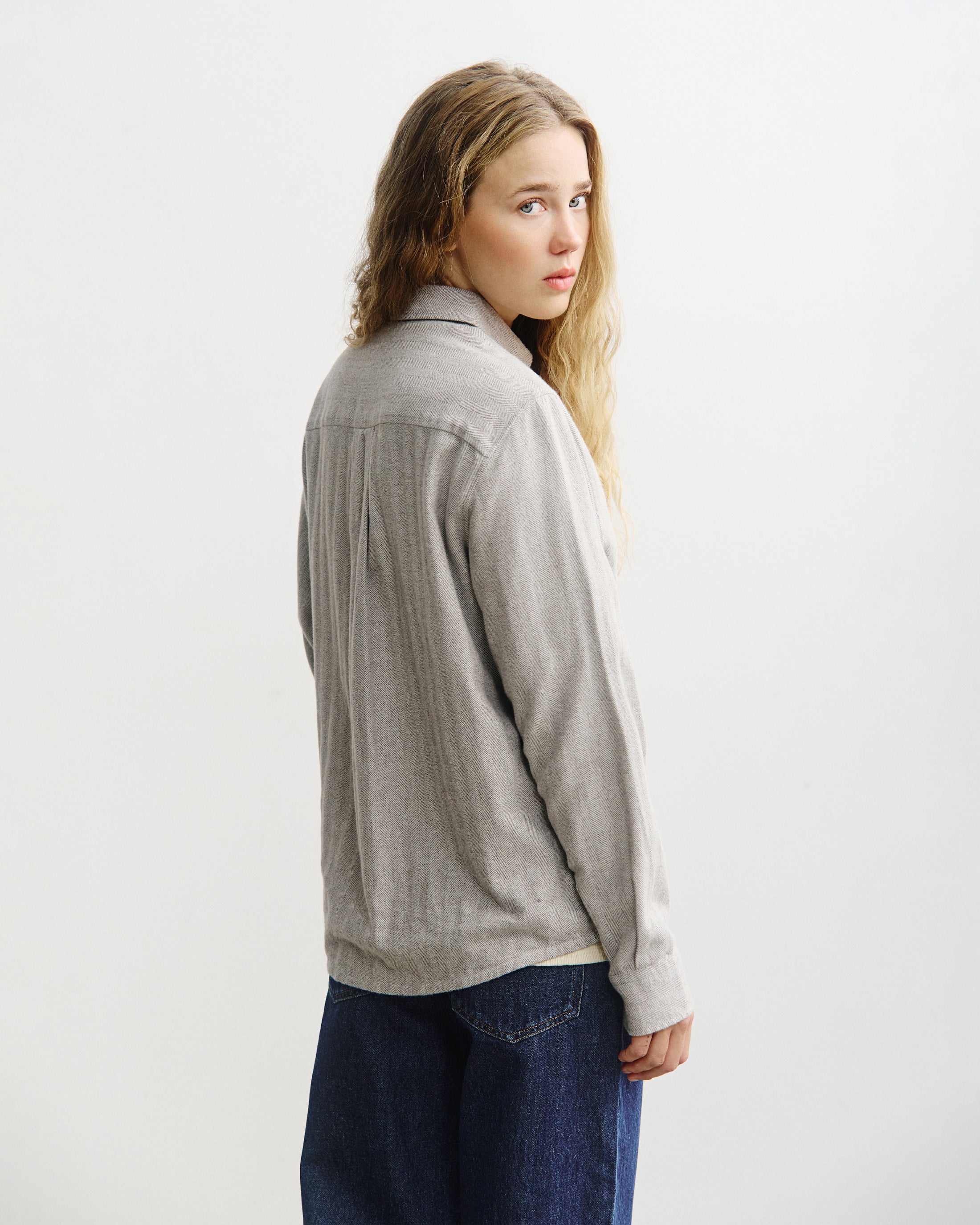 Button-Down Shirt - Herringbone Gray FW26