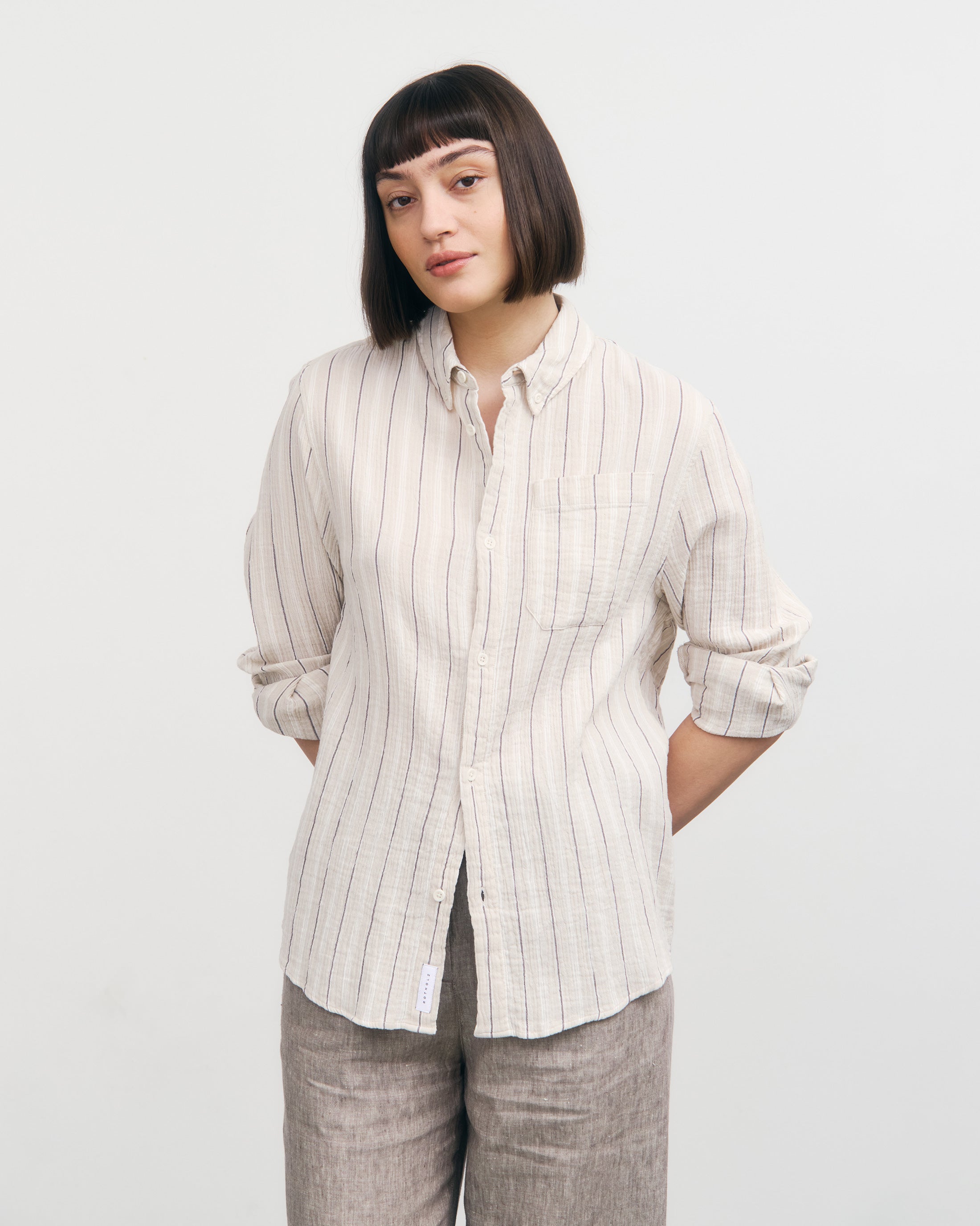 Musselin Hemd Bio Baumwolle - Beige Gestreift