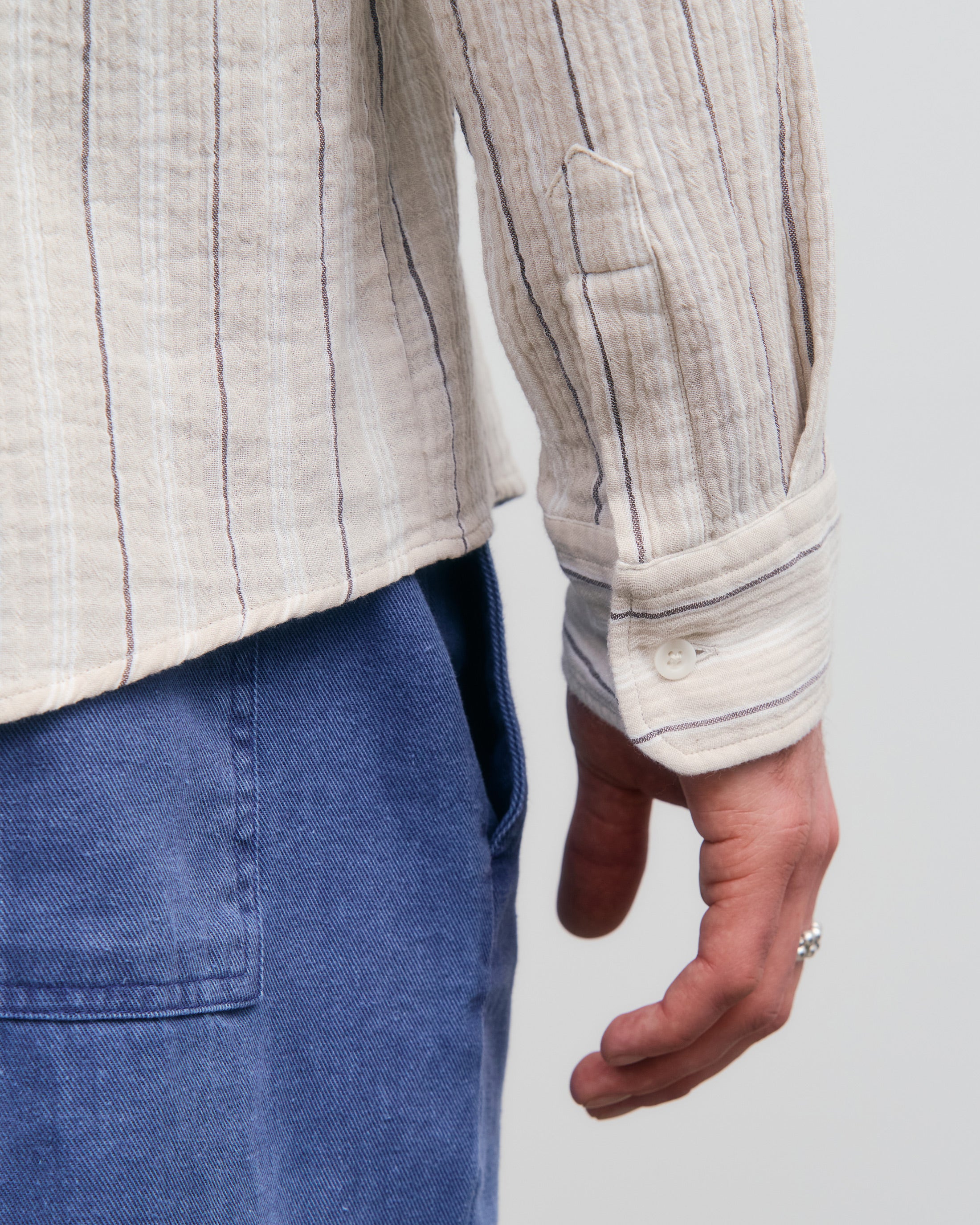 Muslin Shirt Organic Cotton - Beige Striped
