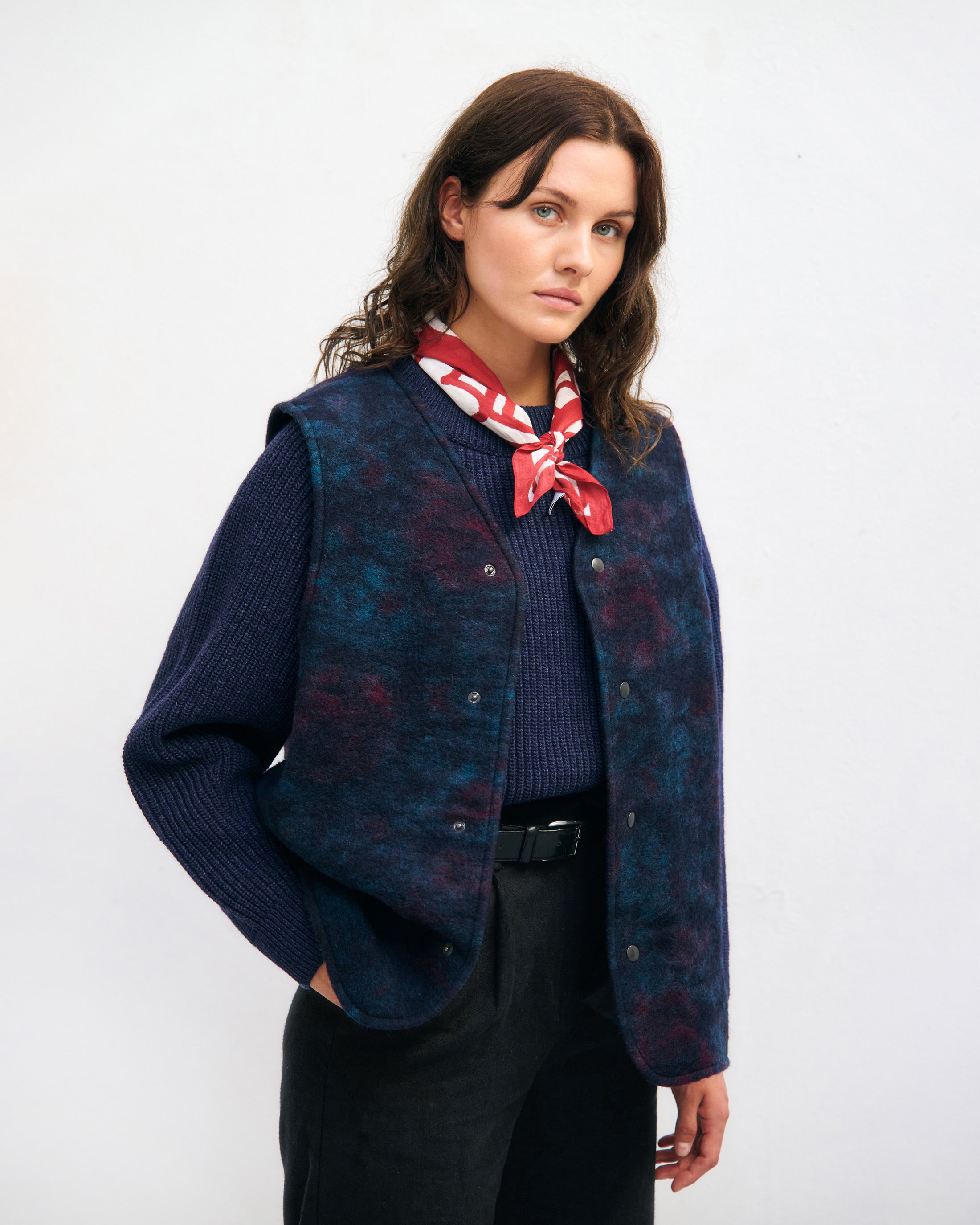 Organic Wool Blend Vest - Blue Melange