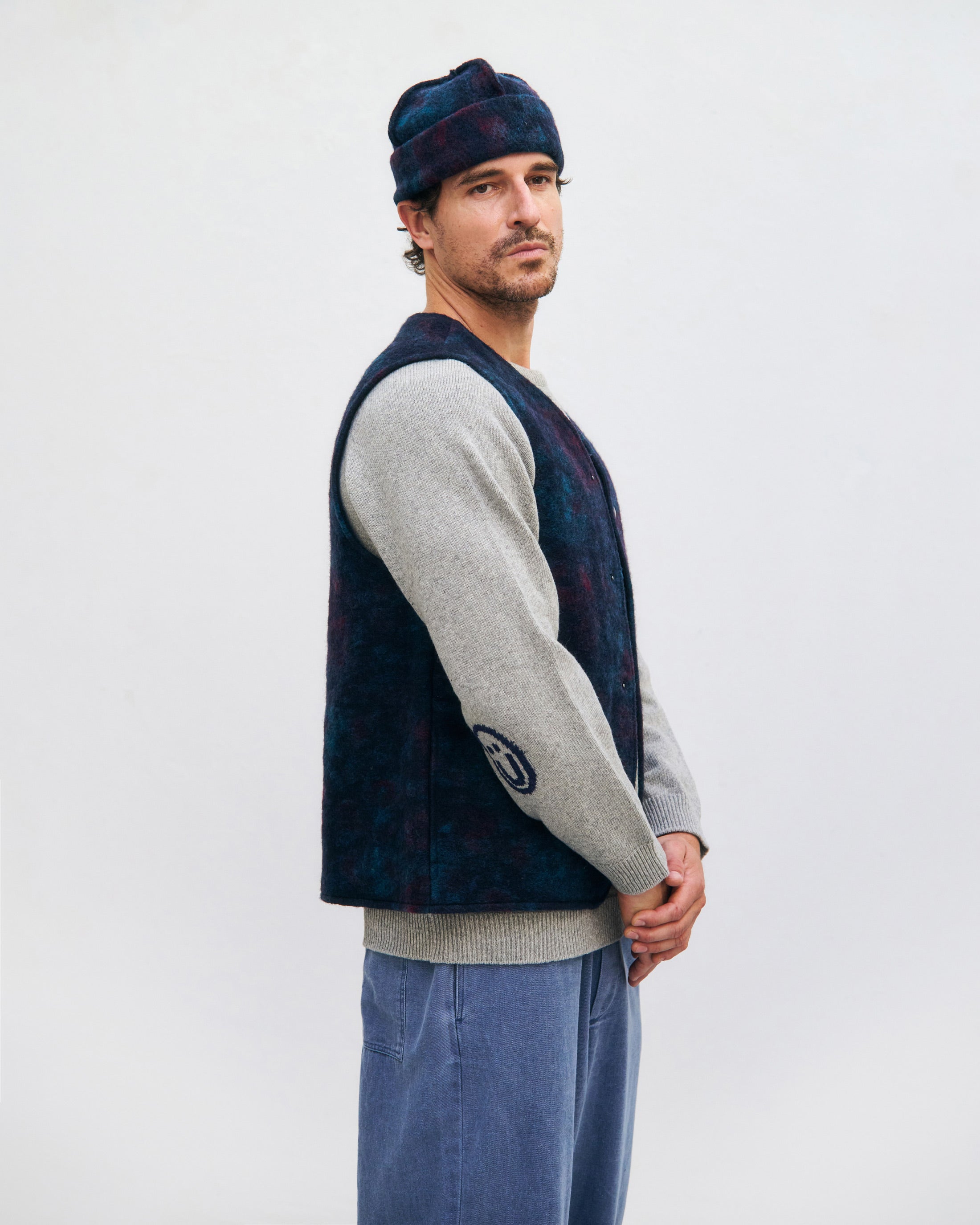 Organic Wool Blend Vest - Blue Melange