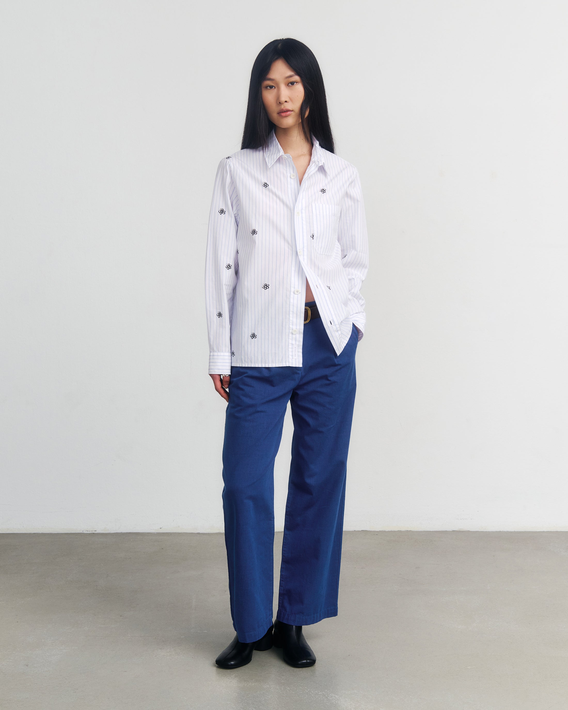 Flower Print Shirt Organic Cotton - Striped