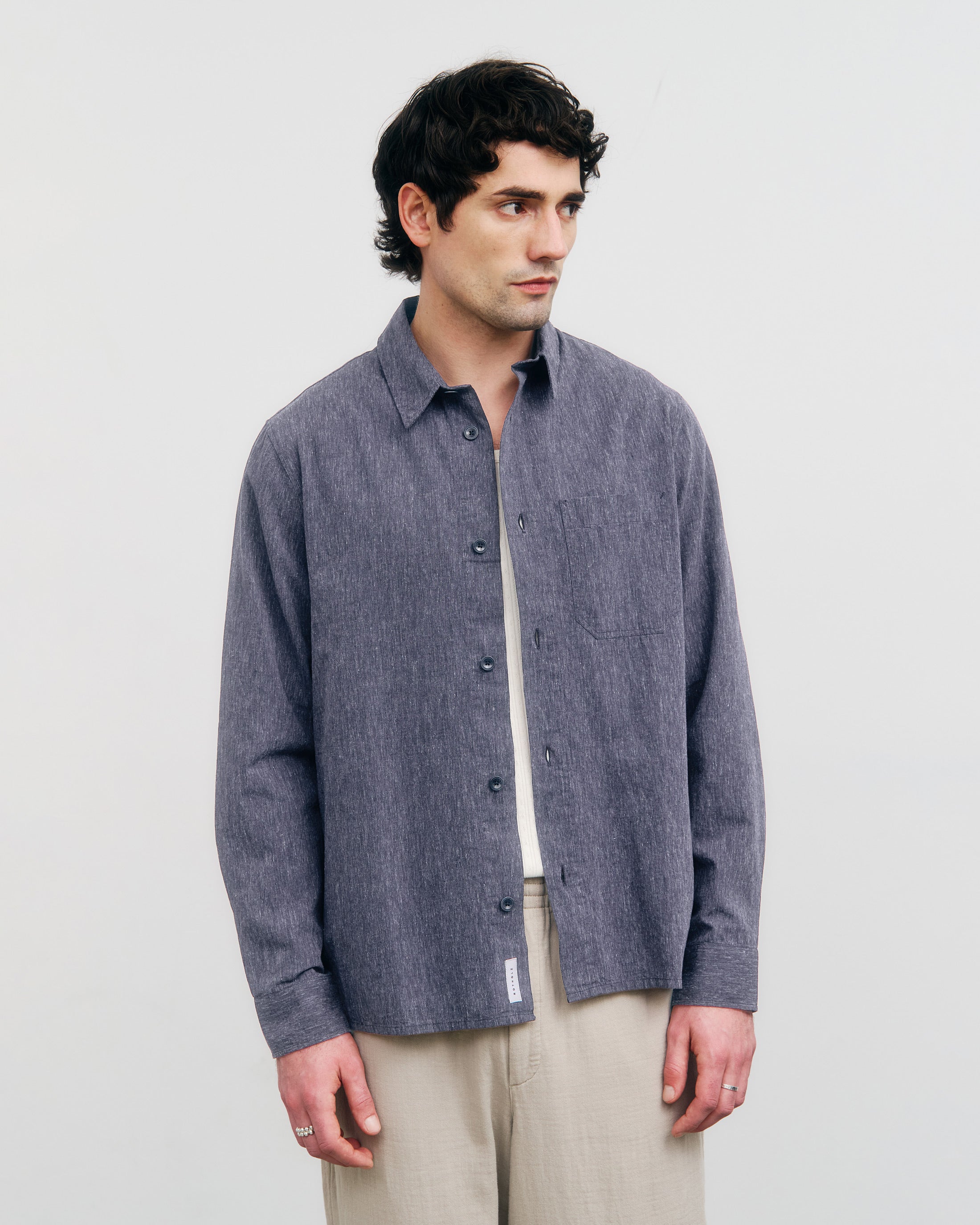 Meliertes Hemd Bio Baumwolle - Blau