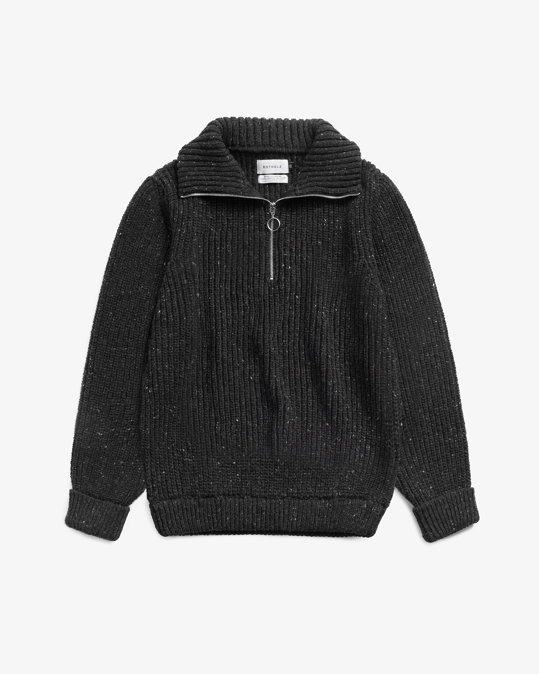 Chunky Knit Troyer - Speckled Black FW26