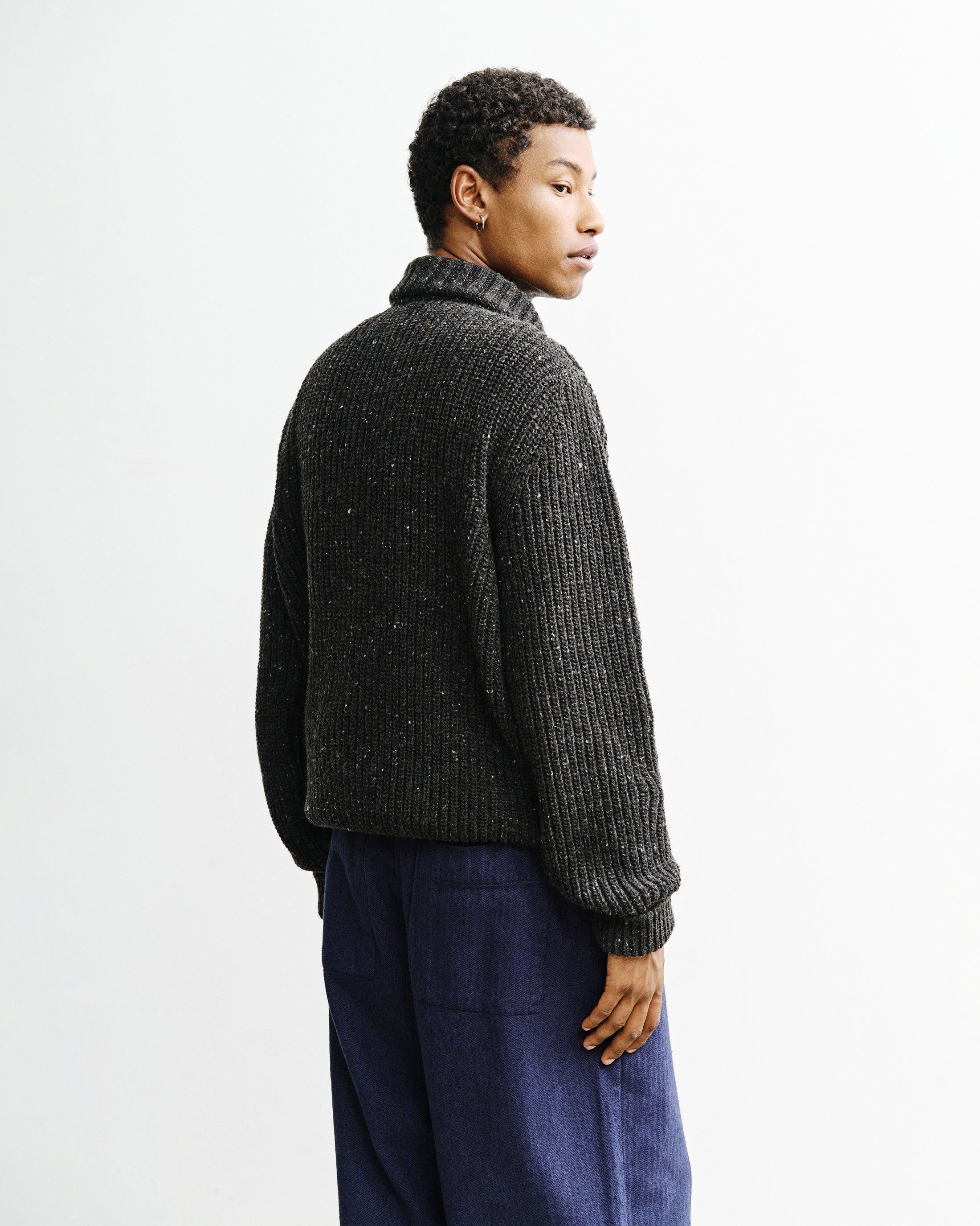 Chunky Knit Troyer - Speckled Black FW26