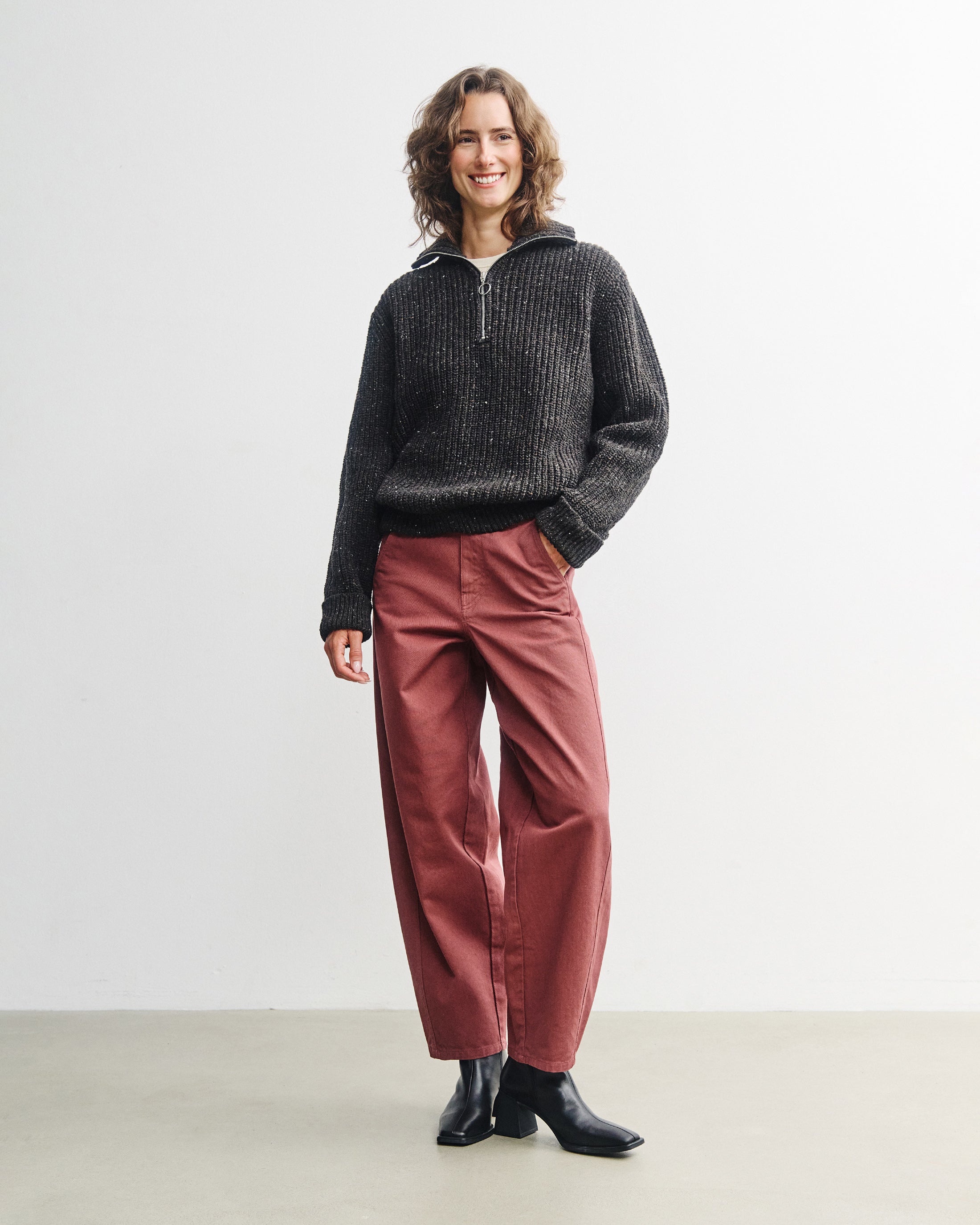 Chunky Knit Troyer - Speckled Black FW26