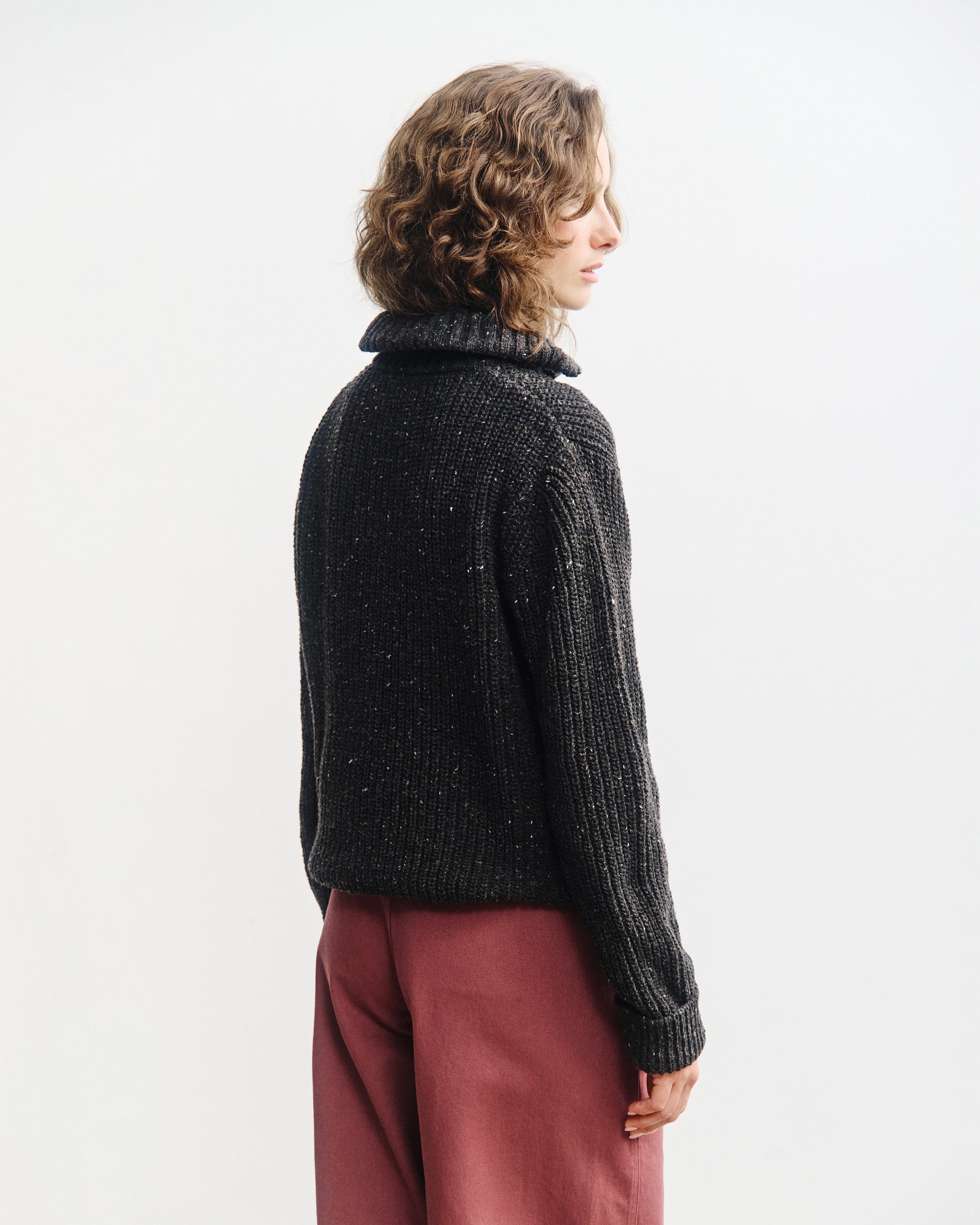 Chunky Knit Troyer - Speckled Black FW26