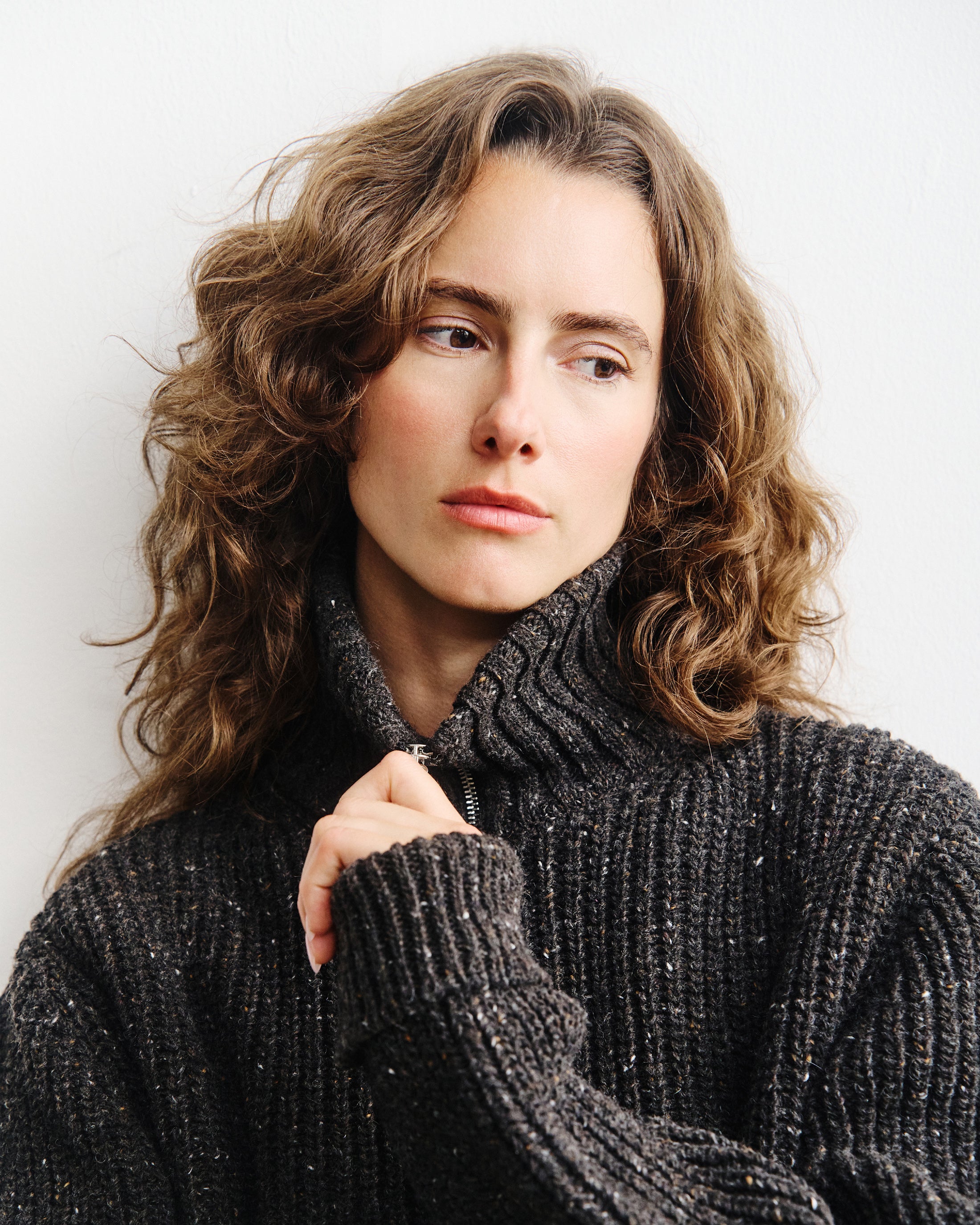Chunky Knit Troyer - Speckled Black FW26