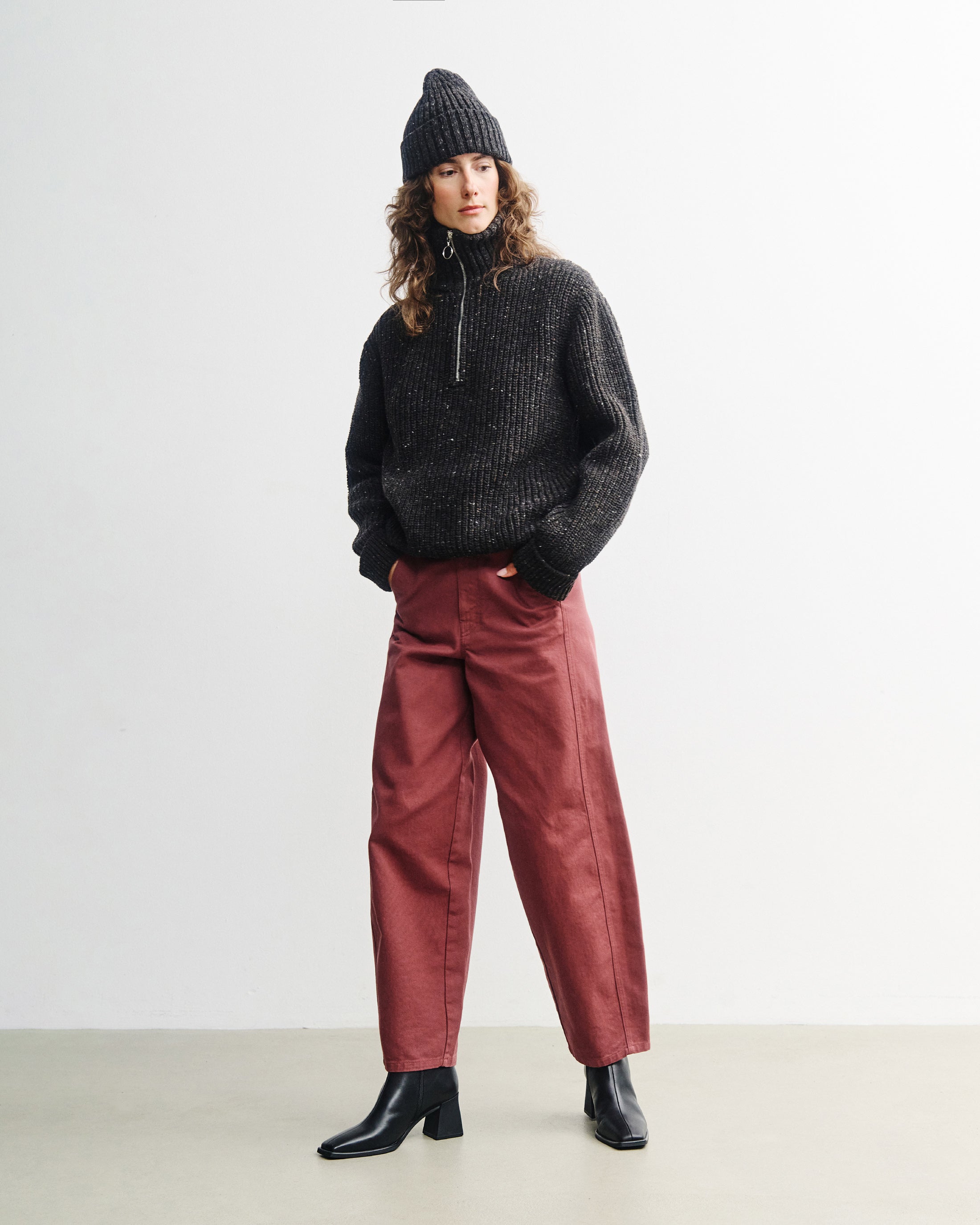 Chunky Knit Troyer - Speckled Black FW26