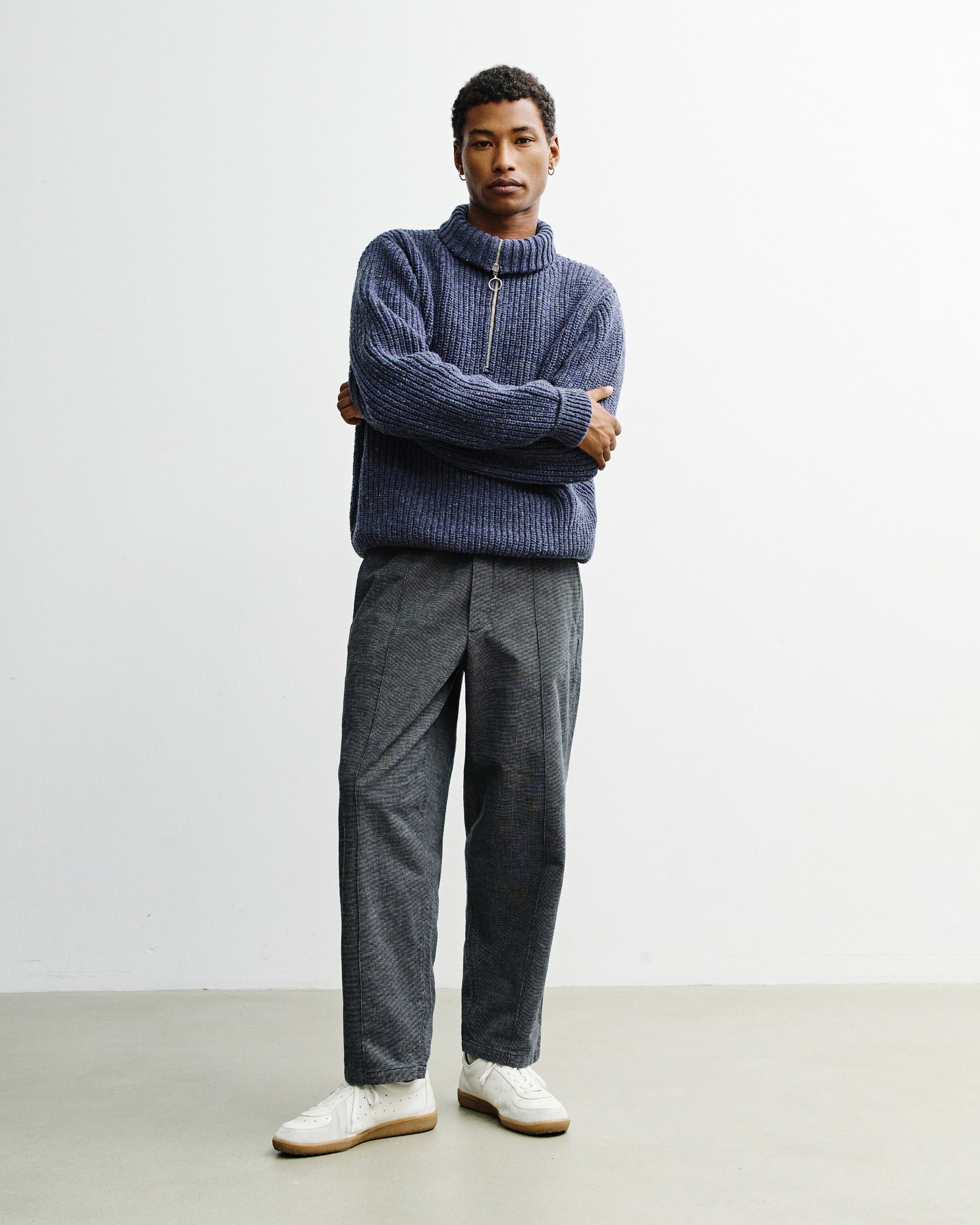 Chunky Knit Troyer - Speckled Blue FW26