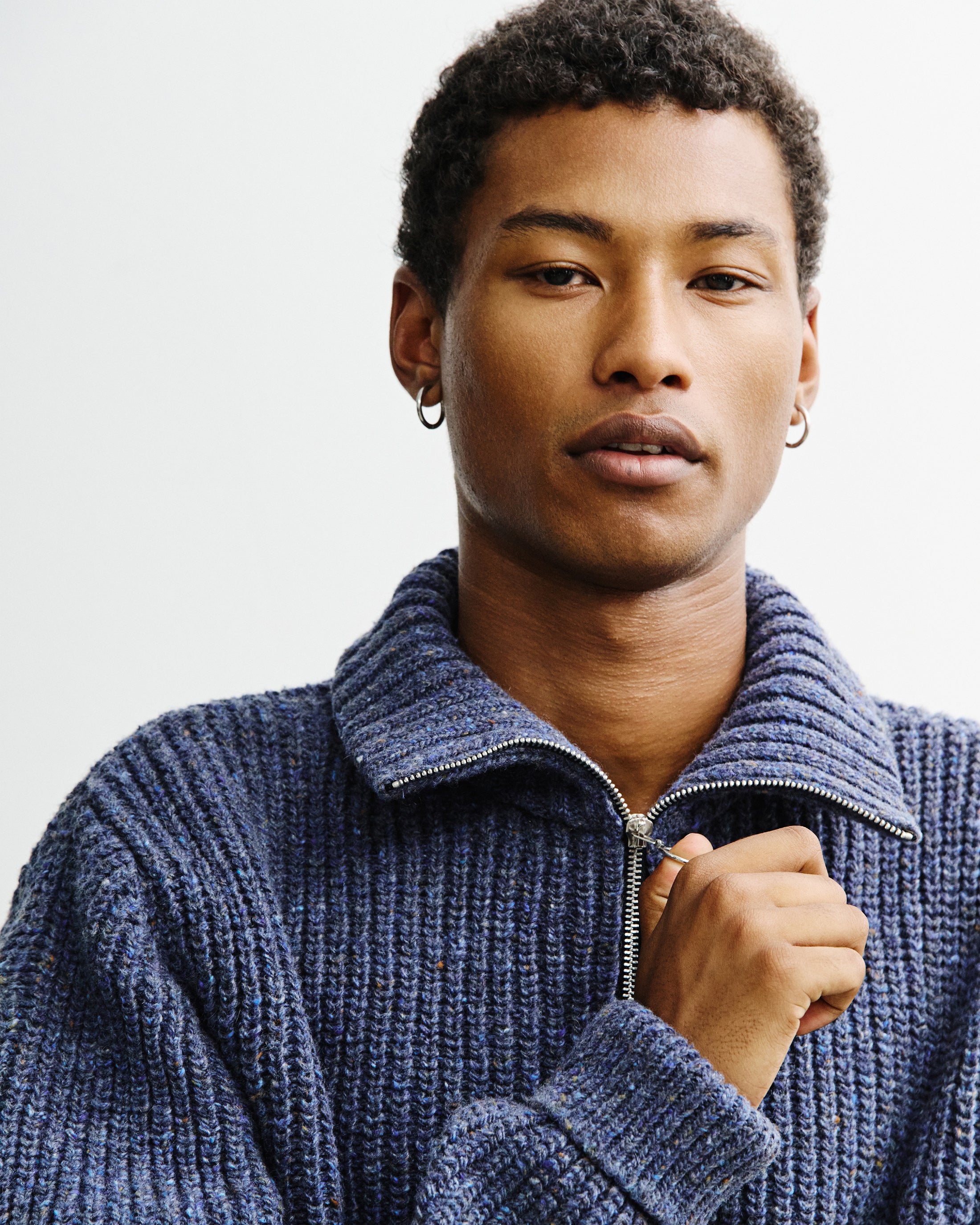 Chunky Knit Troyer - Speckled Blue FW26
