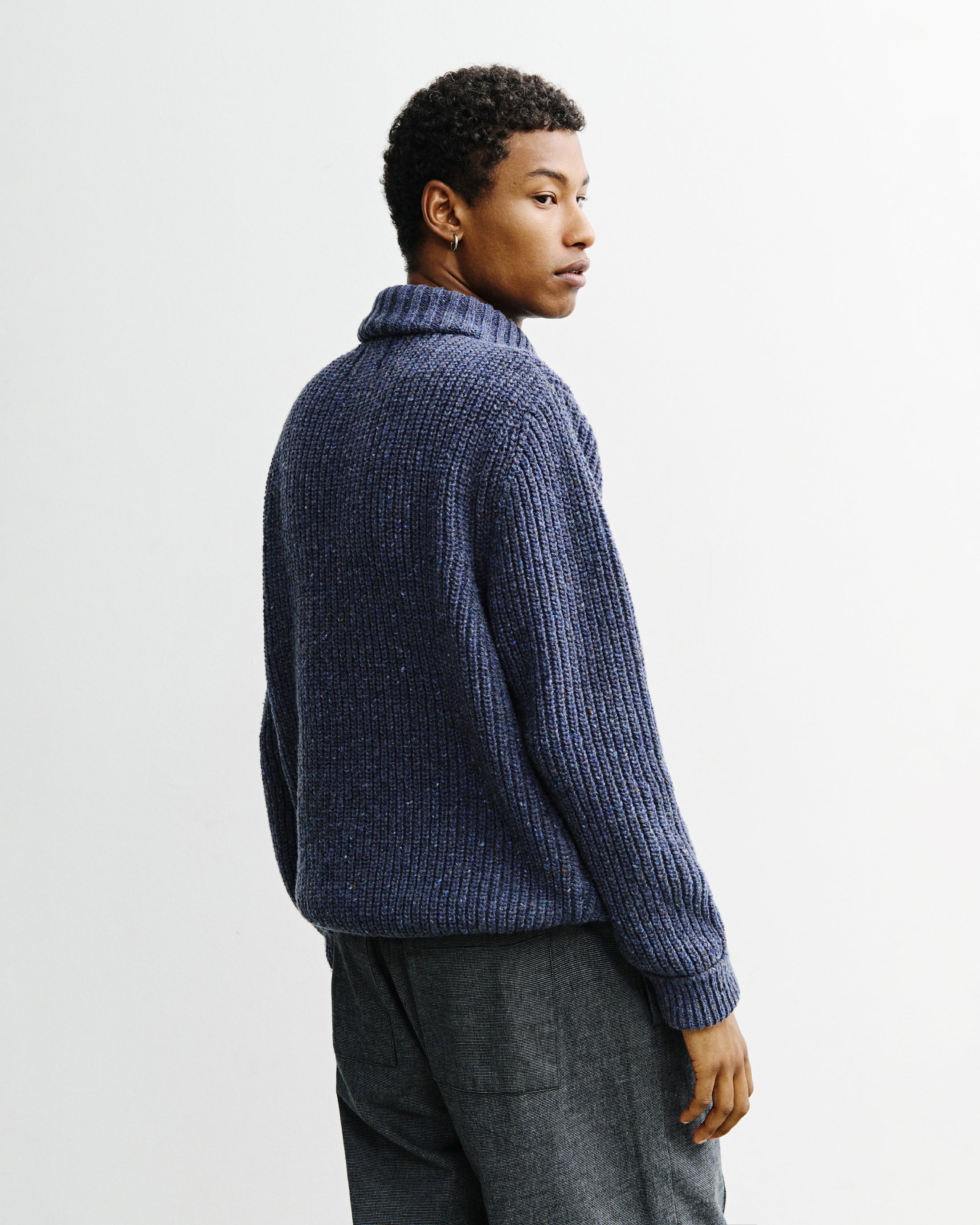 Chunky Knit Troyer - Speckled Blue FW26
