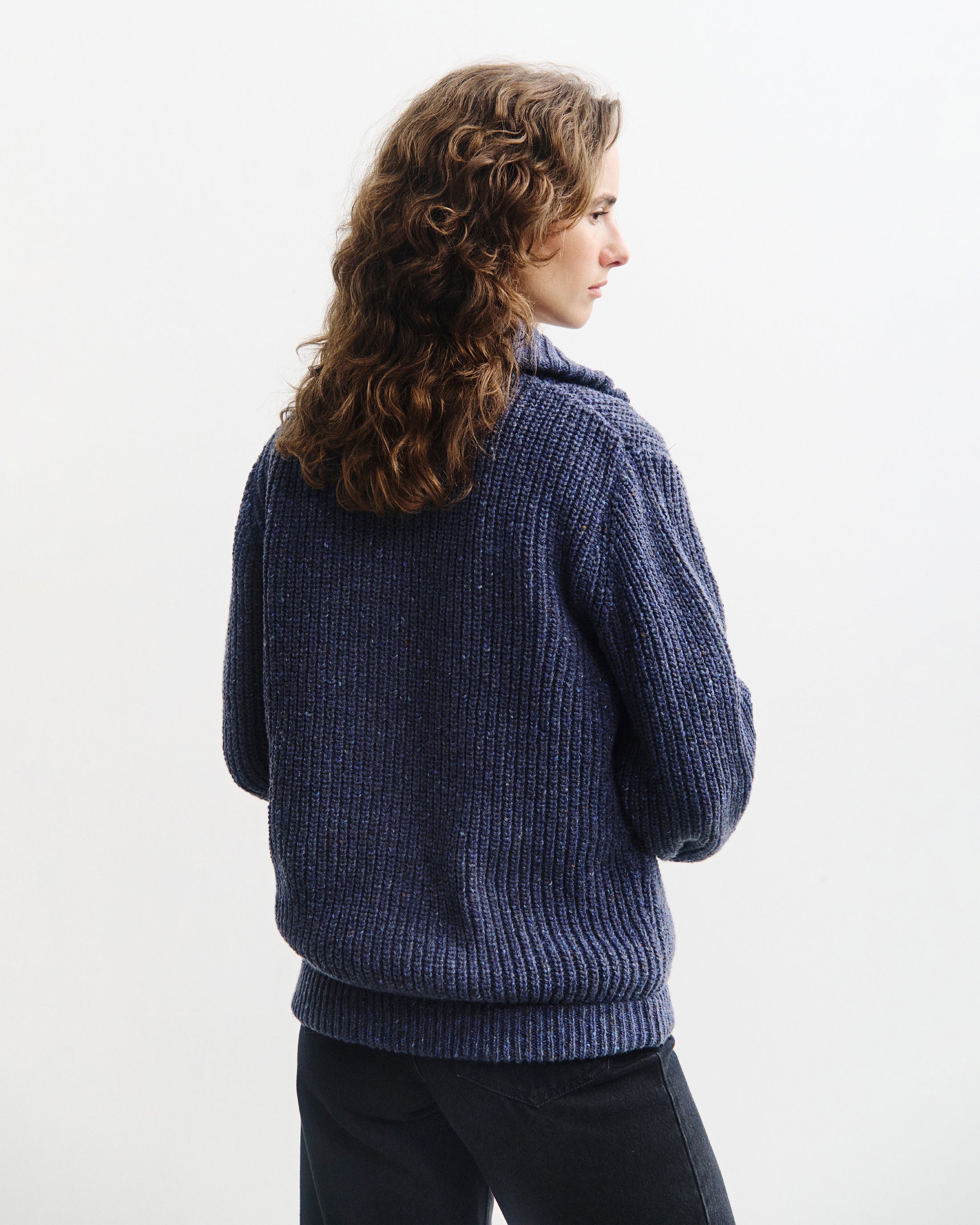 Chunky Knit Troyer - Speckled Blue FW26