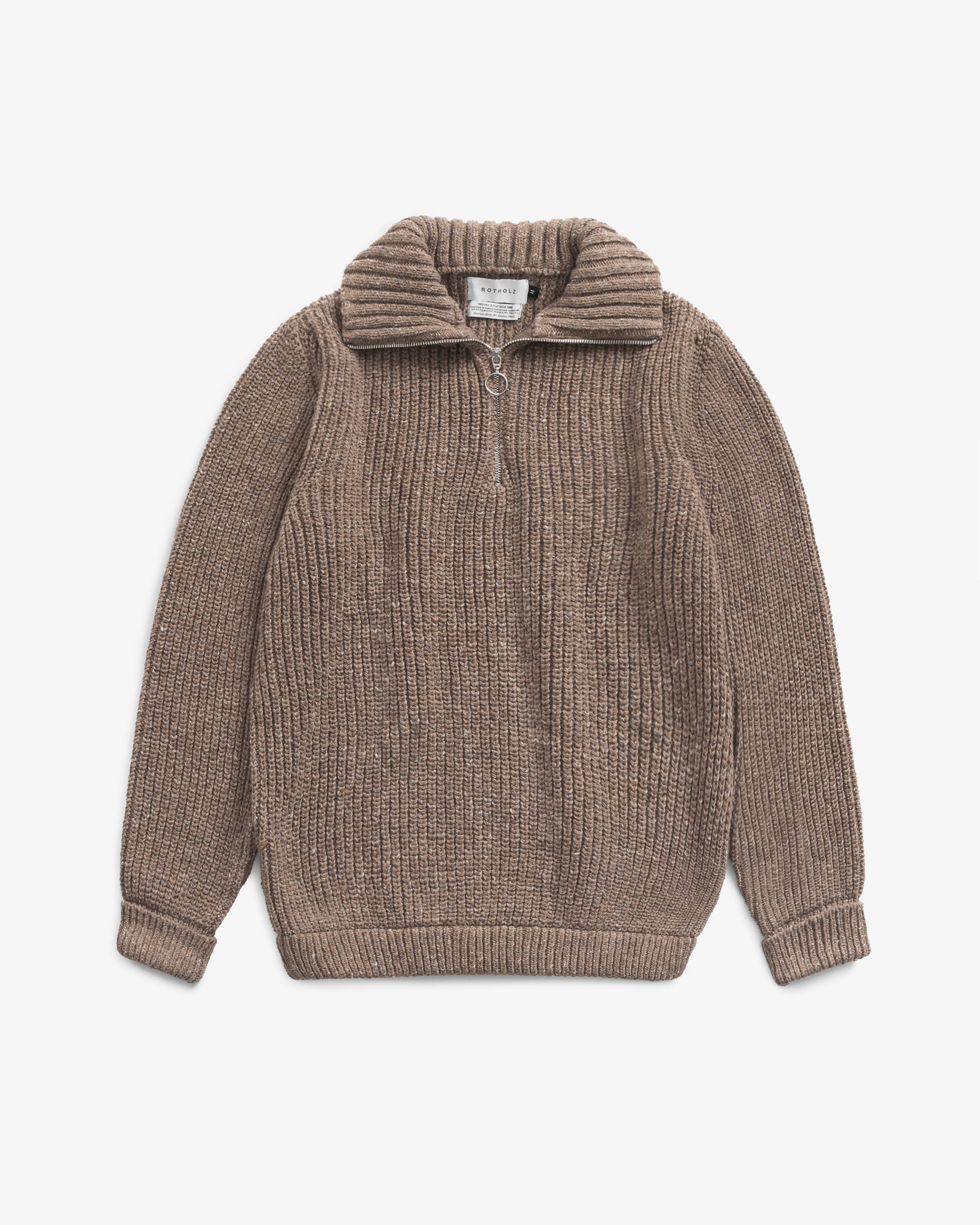 Chunky Knit Troyer - Speckled Brown FW26