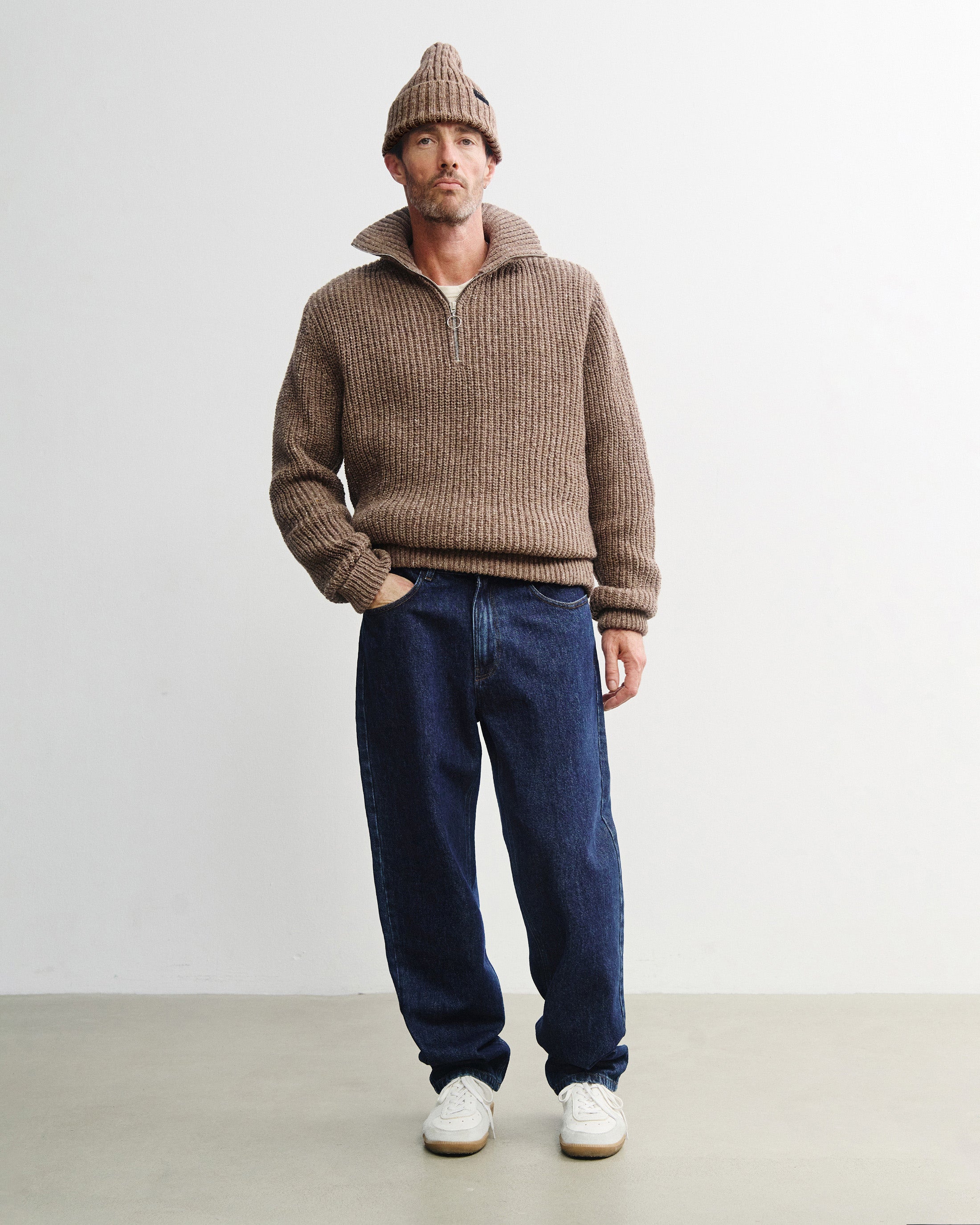 Chunky Knit Troyer - Speckled Brown FW26
