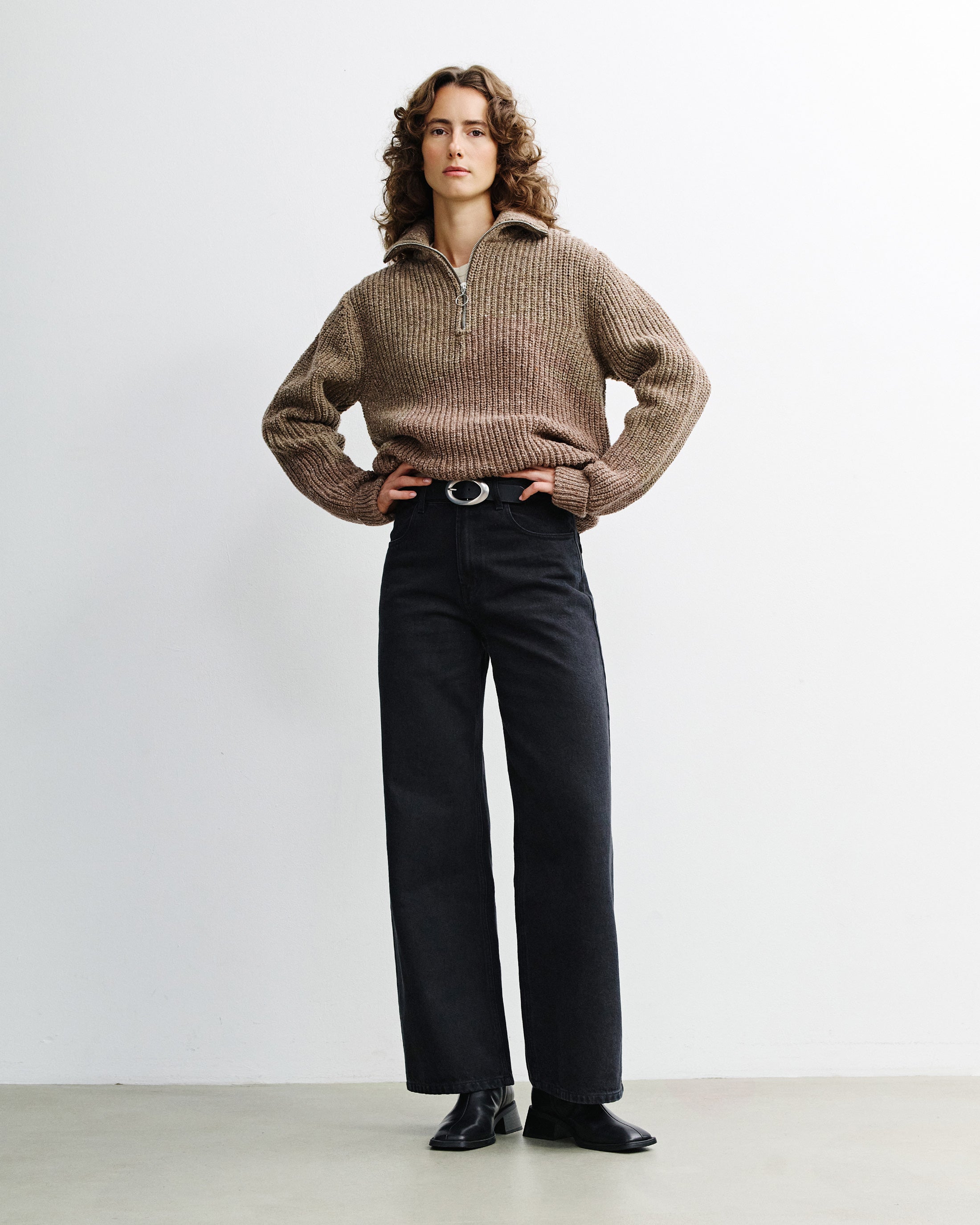 Chunky Knit Troyer - Speckled Brown FW26
