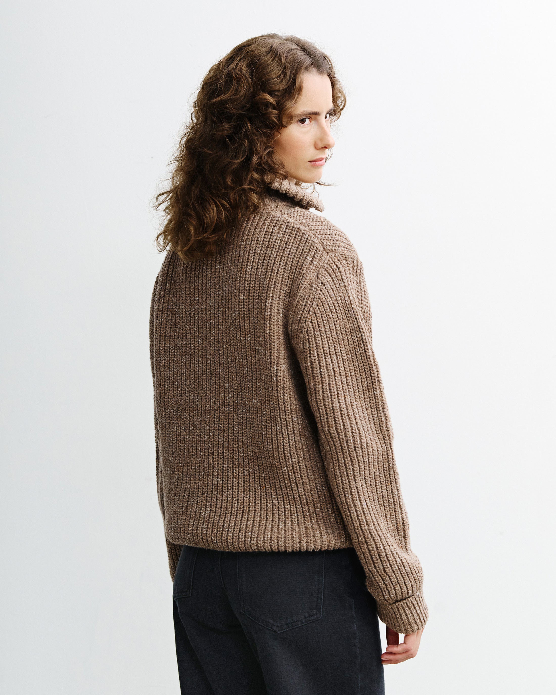 Chunky Knit Troyer - Speckled Brown FW26