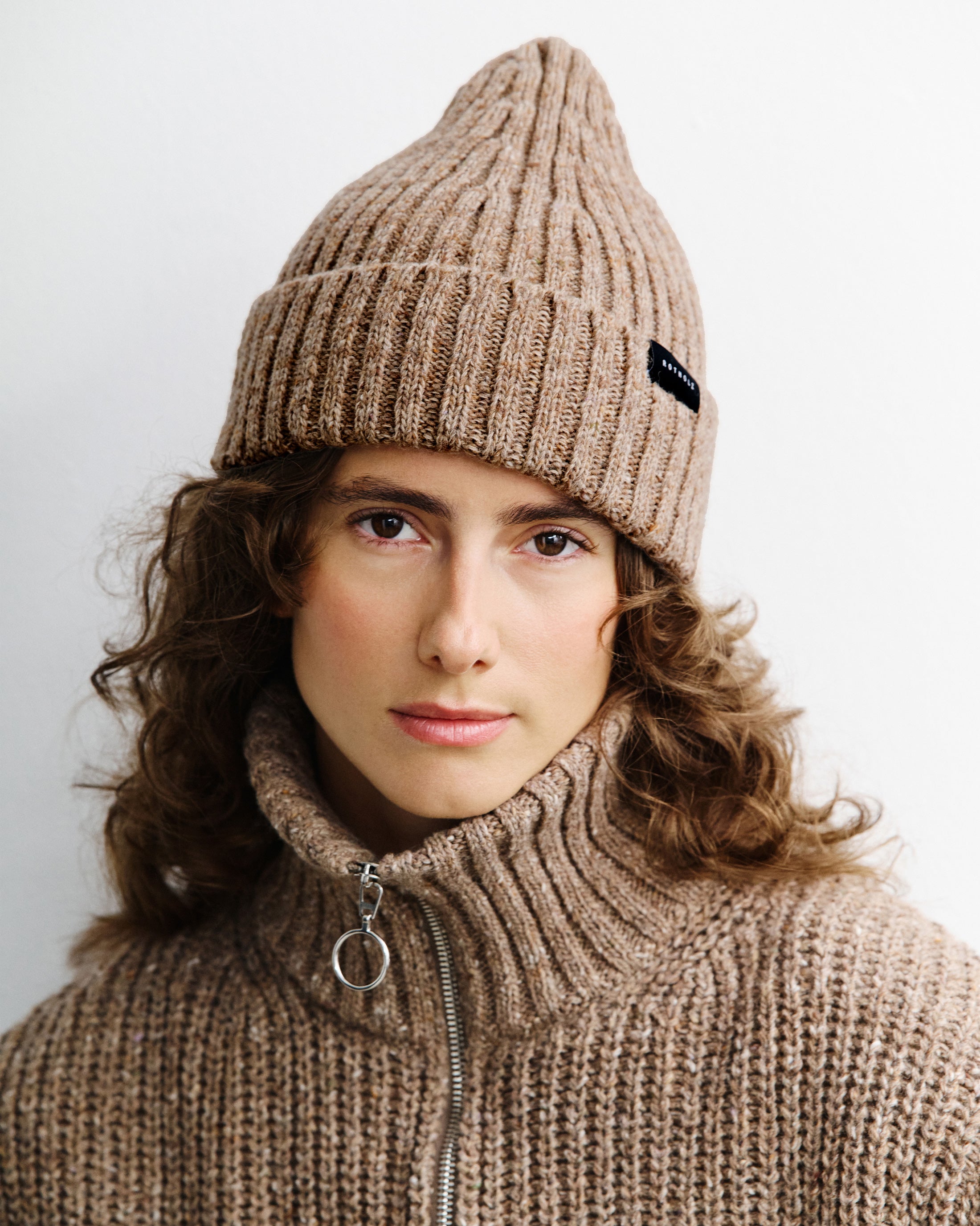 Classic Ribbed Beanie Merino Wool - Speckled Brown FW26
