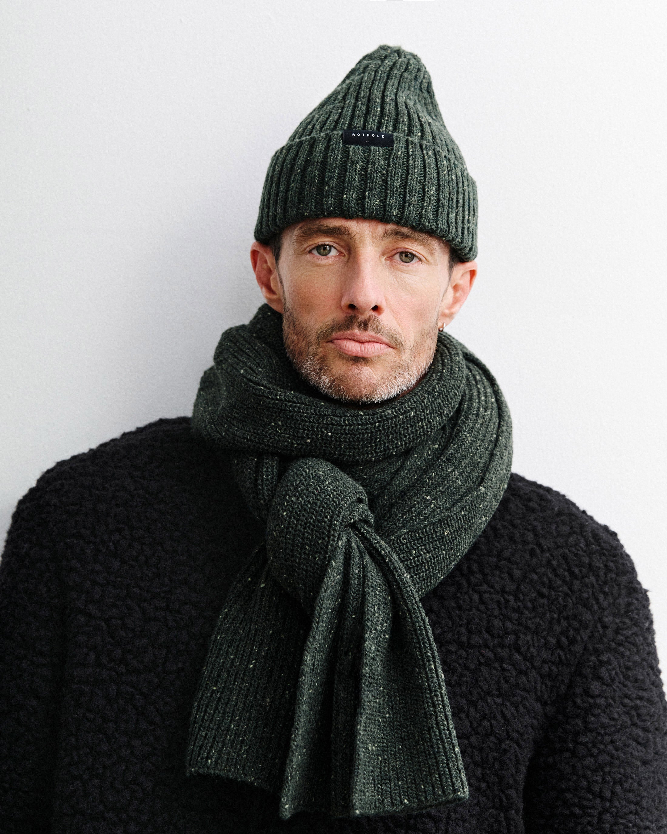 Classic Ribbed Beanie Merino Wool - Speckled Green FW26