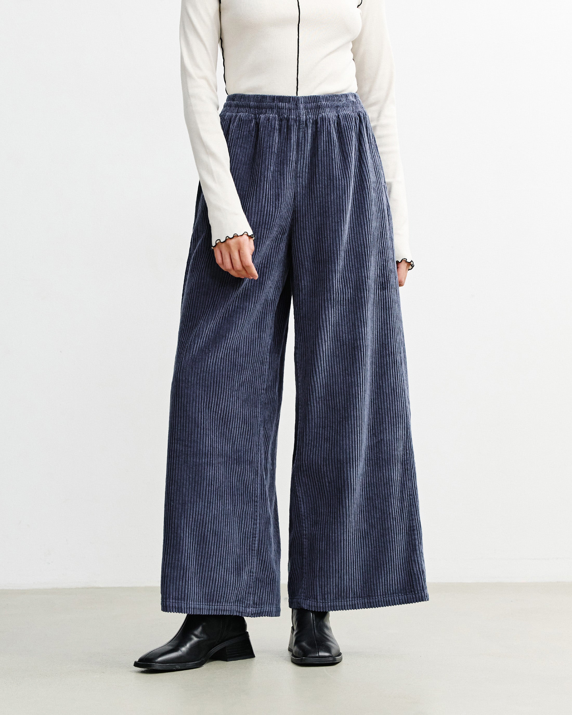 Cord Flared Trousers Organic Cotton - Blue