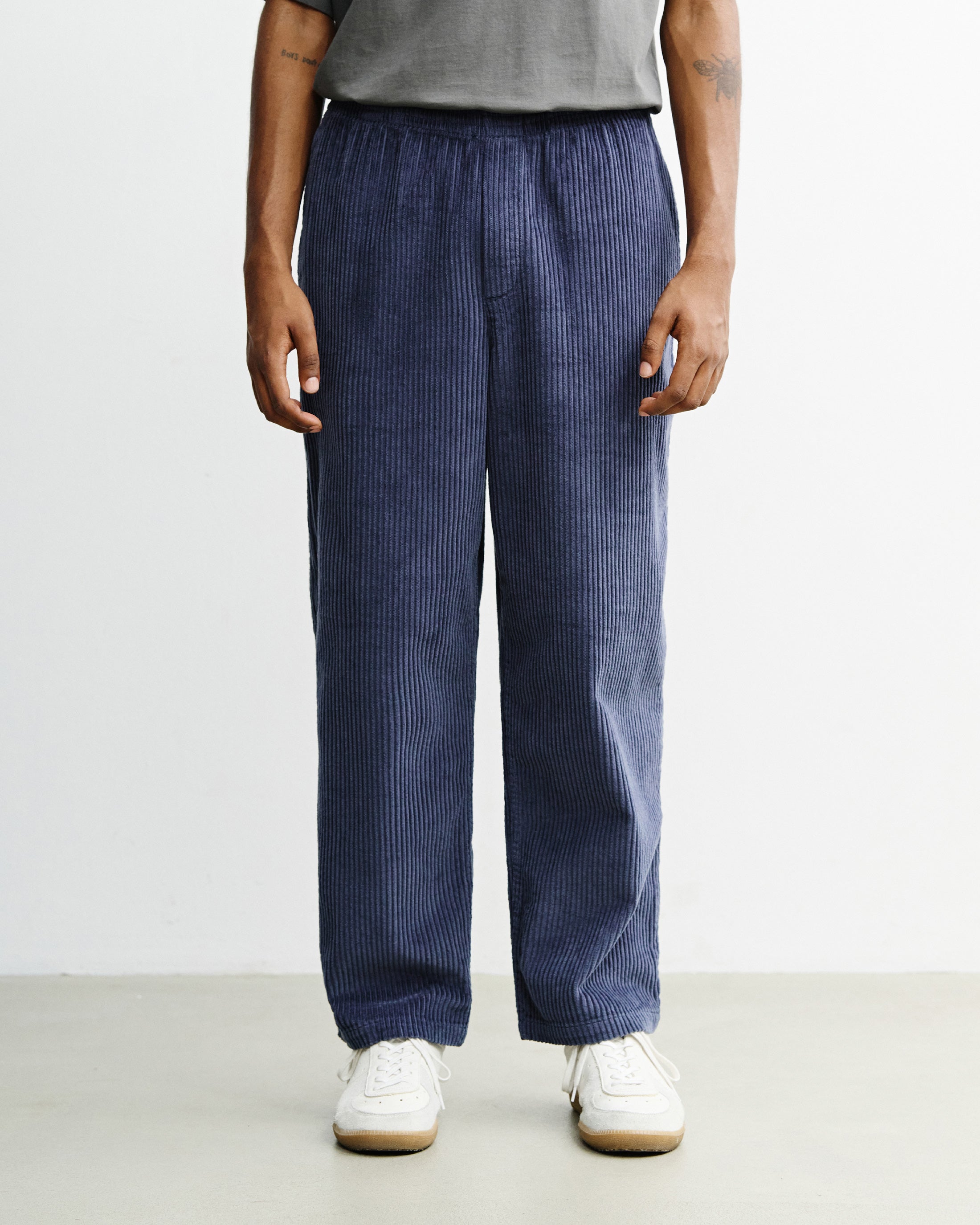 Wide Organic Cotton Corduroy Trousers - Blue