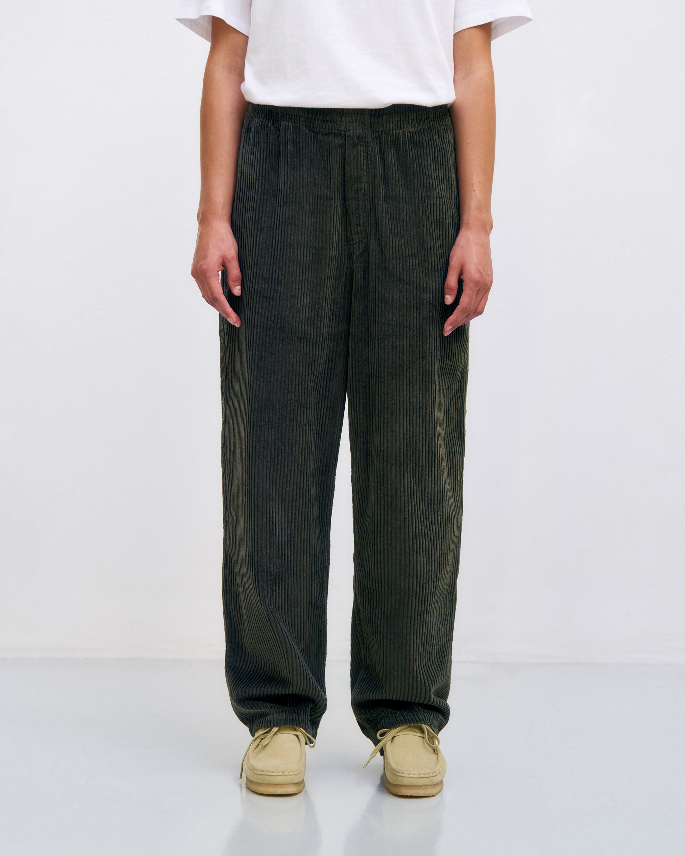 Wide-leg corduroy trousers, organic cotton - dark green