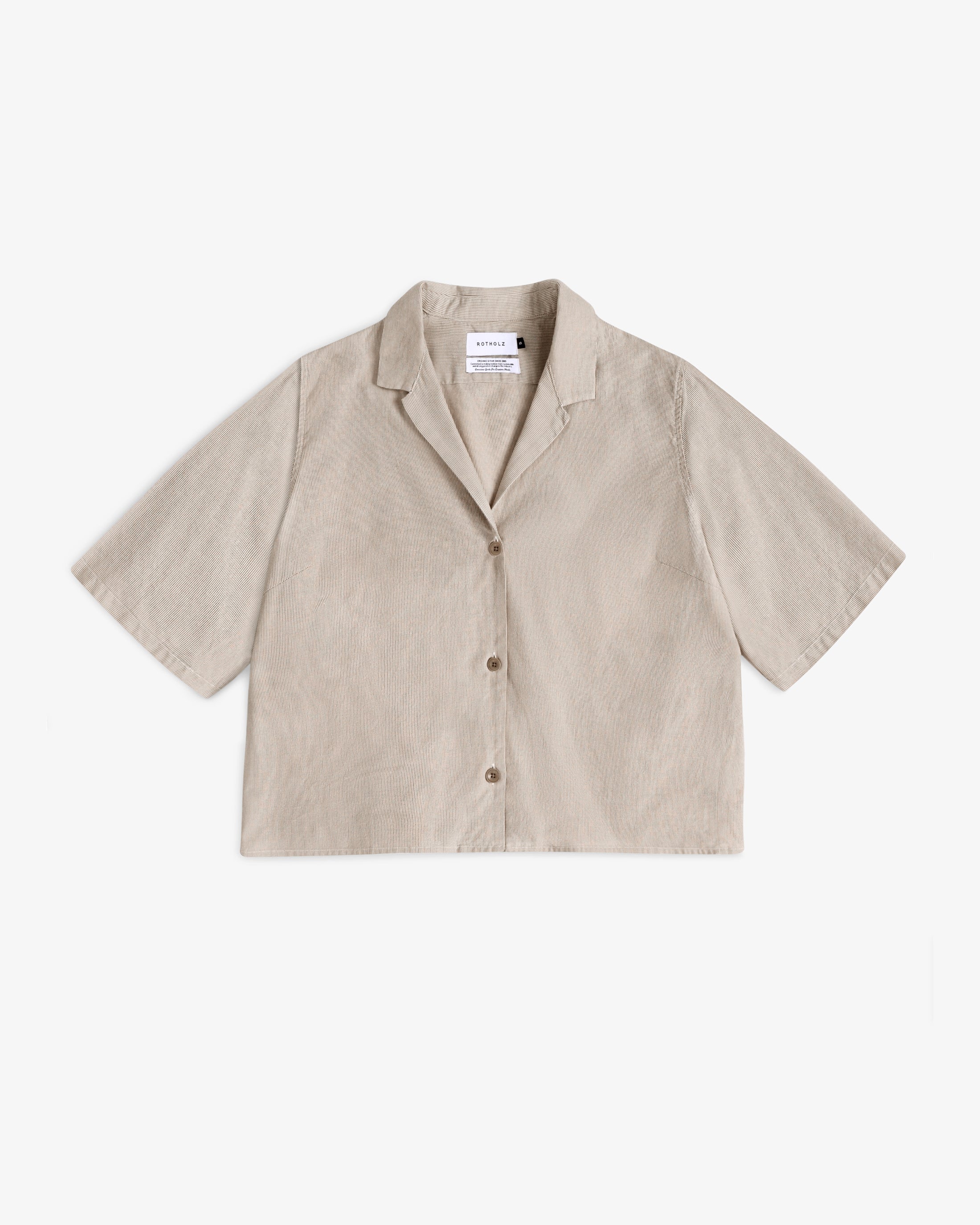 Kurzes Bowling Hemd Bio Baumwolle - Beige Gestreift