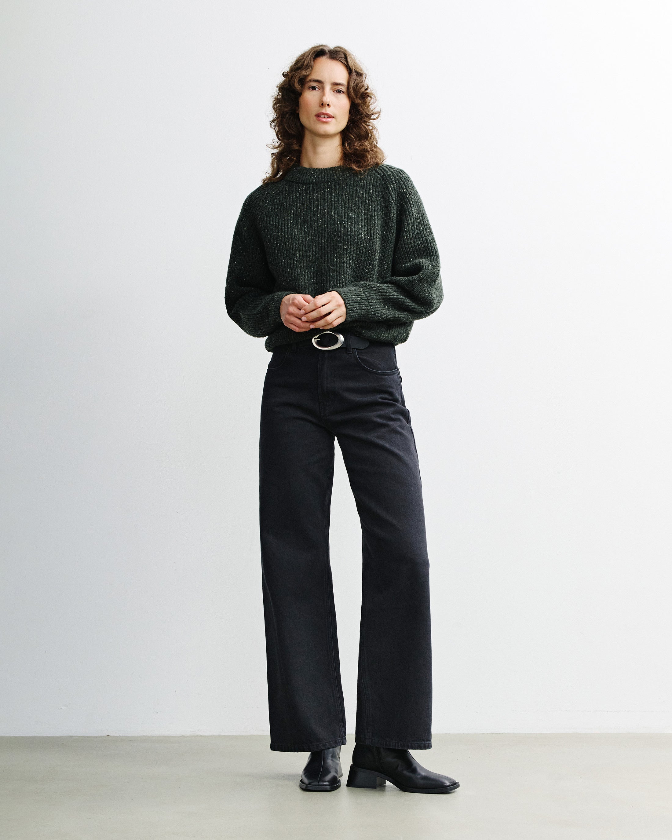 Cropped Knit Sweater - Speckled Green FW26