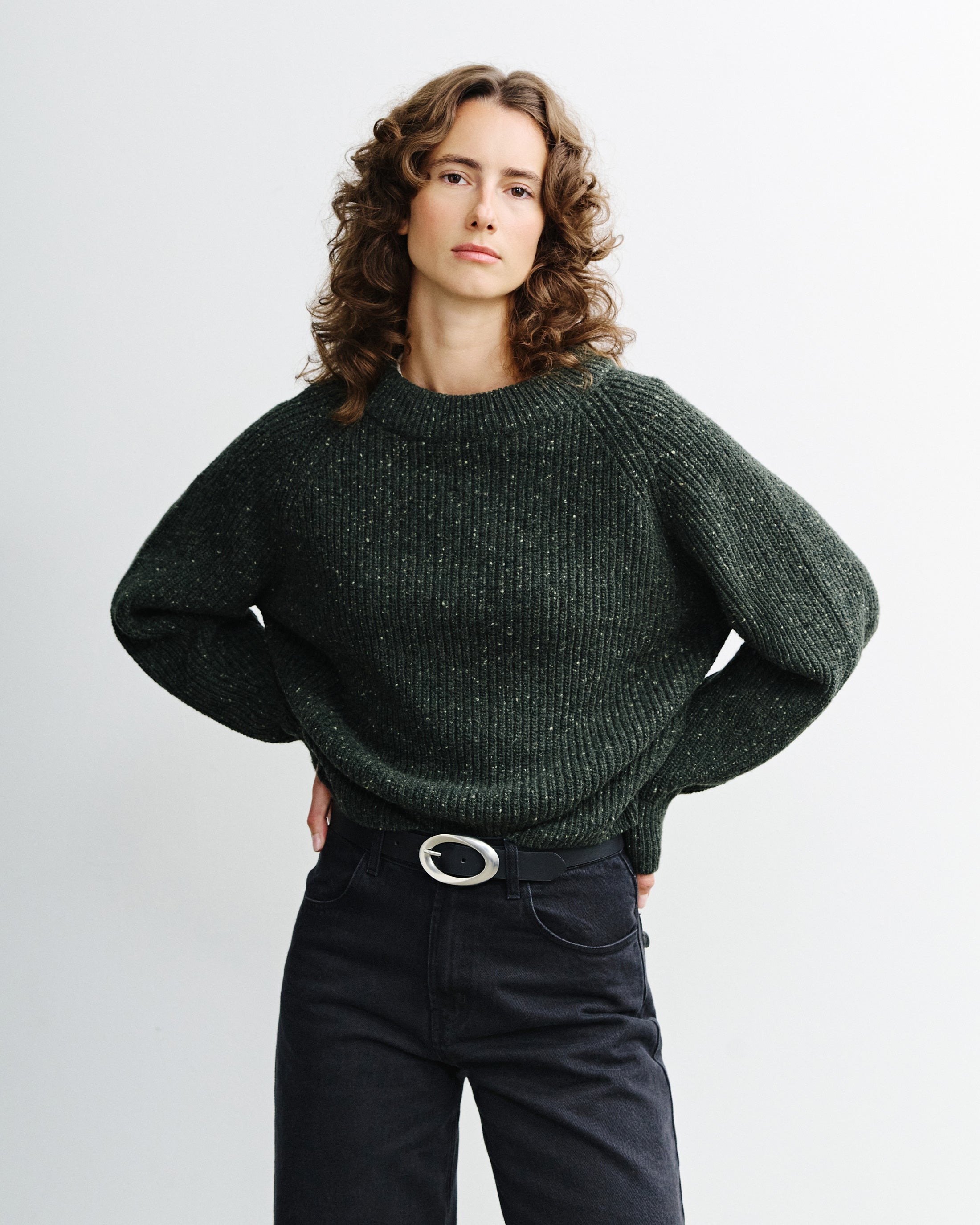 Cropped Knit Sweater - Speckled Green FW26