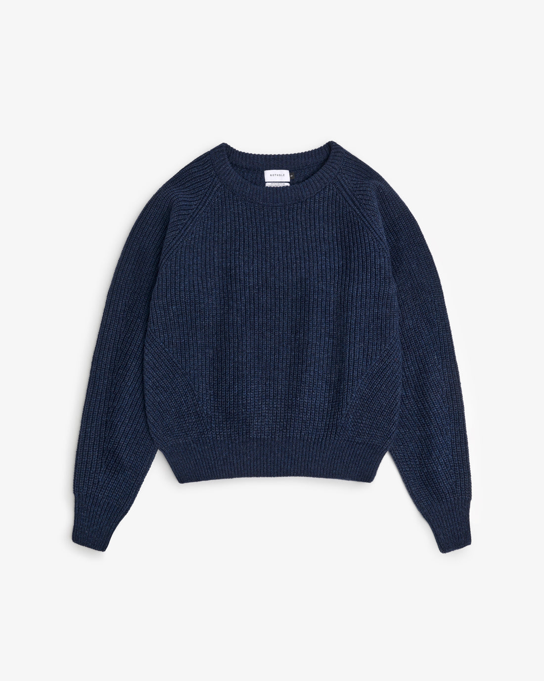 Short knitted sweater made of recycled wool - dark blue