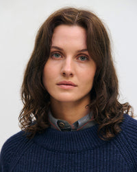 Kurzer Strickpullover Recycelte Wolle - Dunkelblau