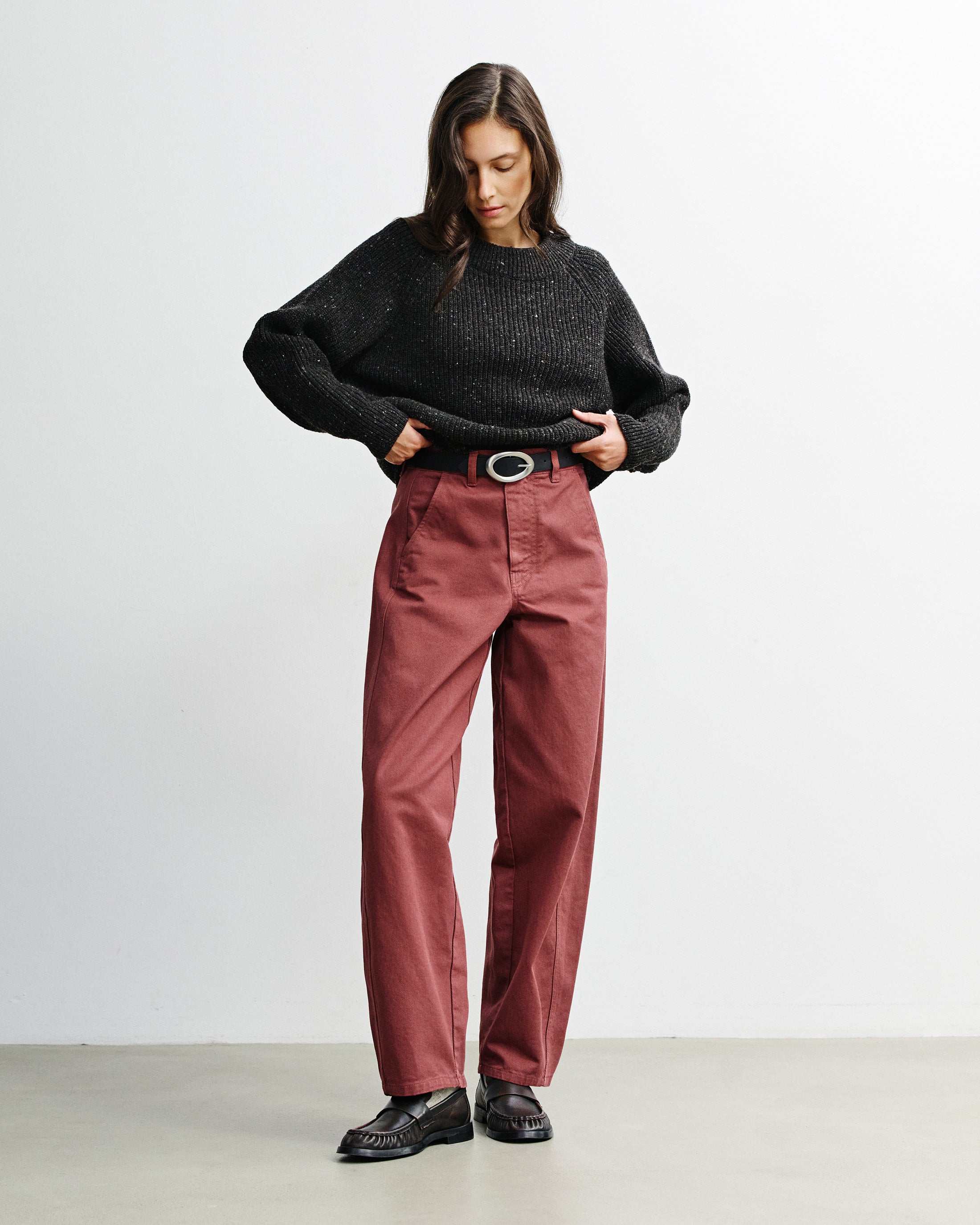 Cropped Knit Sweater - Speckled Black FW26