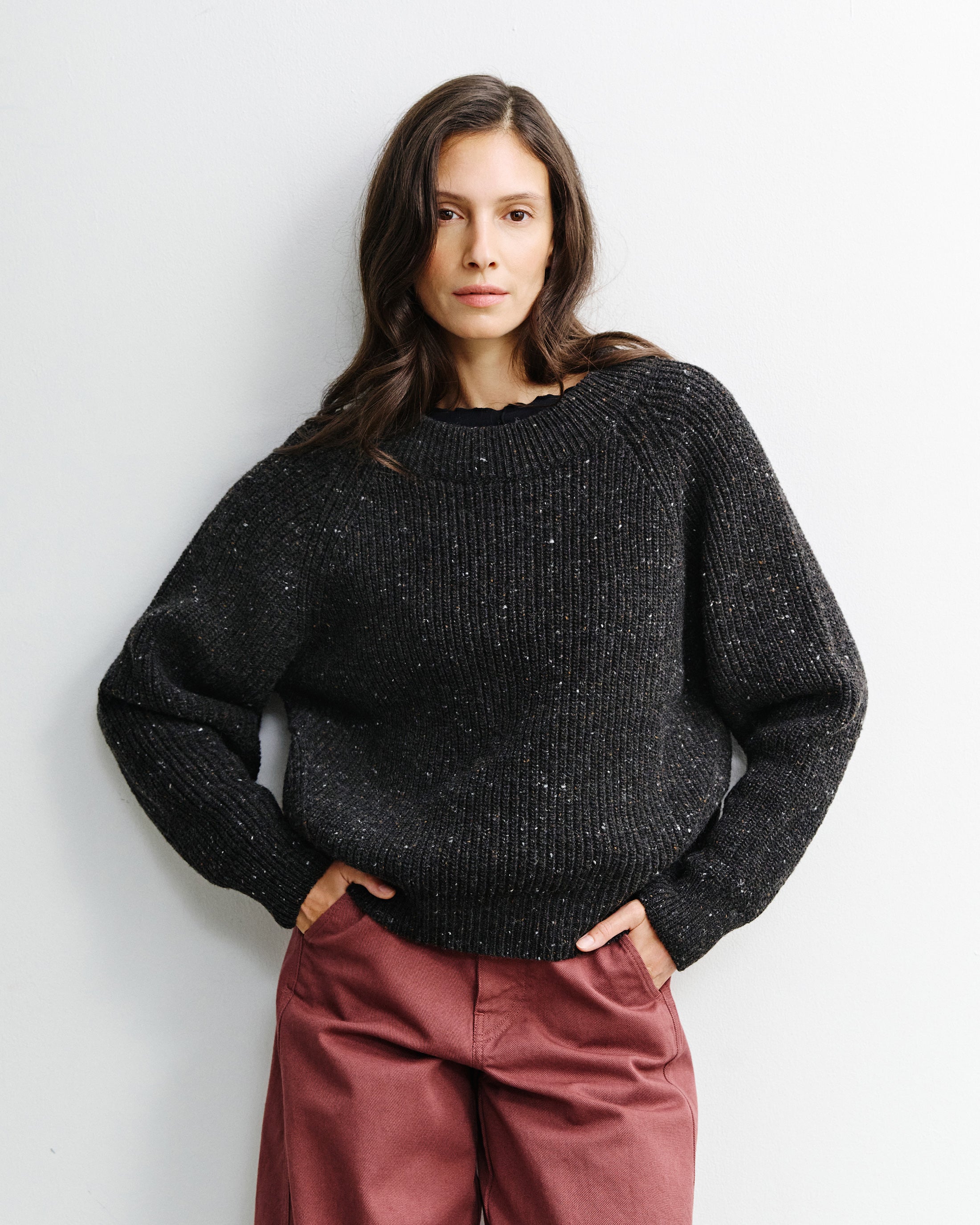 Cropped Knit Sweater - Speckled Black FW26