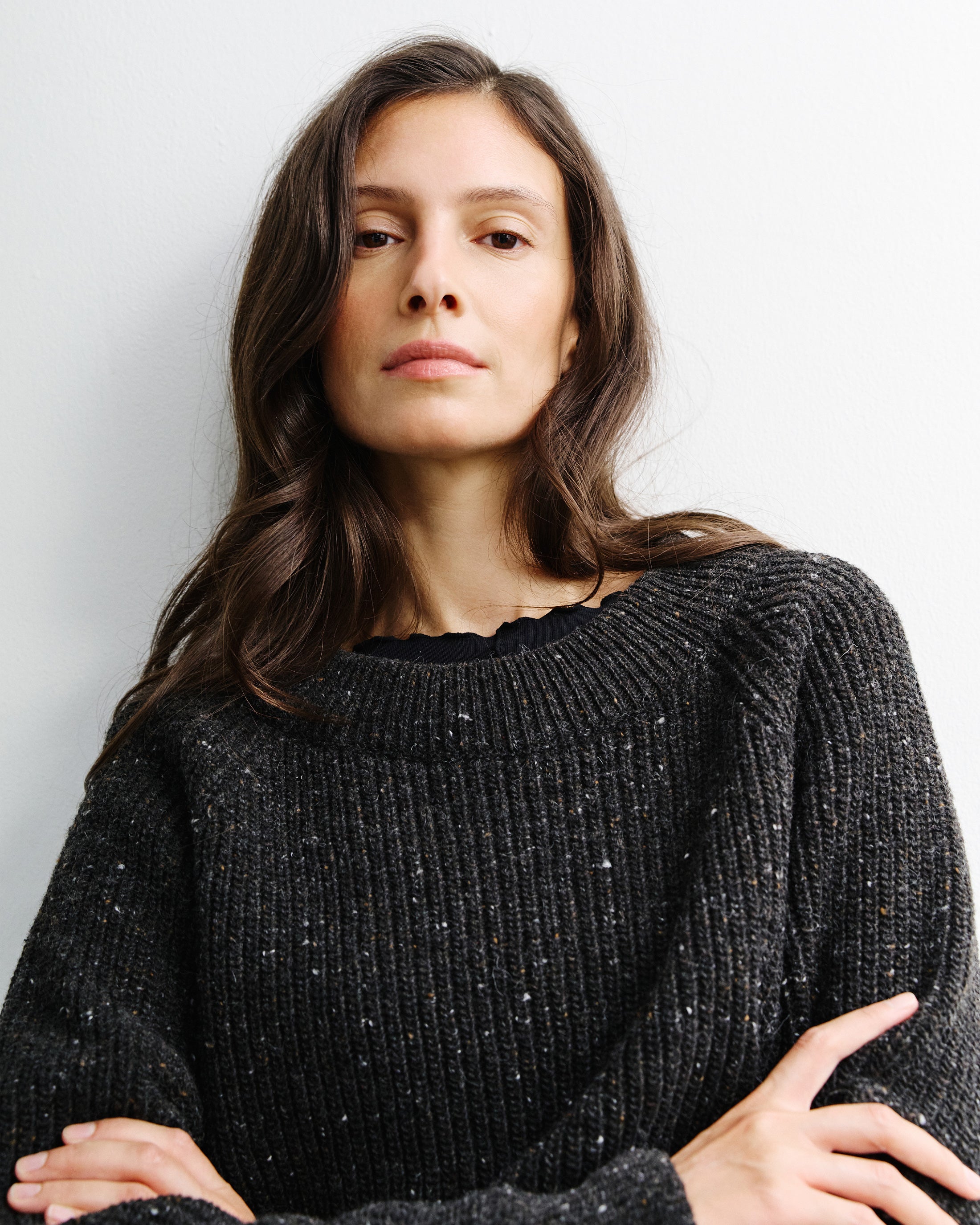 Cropped Knit Sweater - Speckled Black FW26