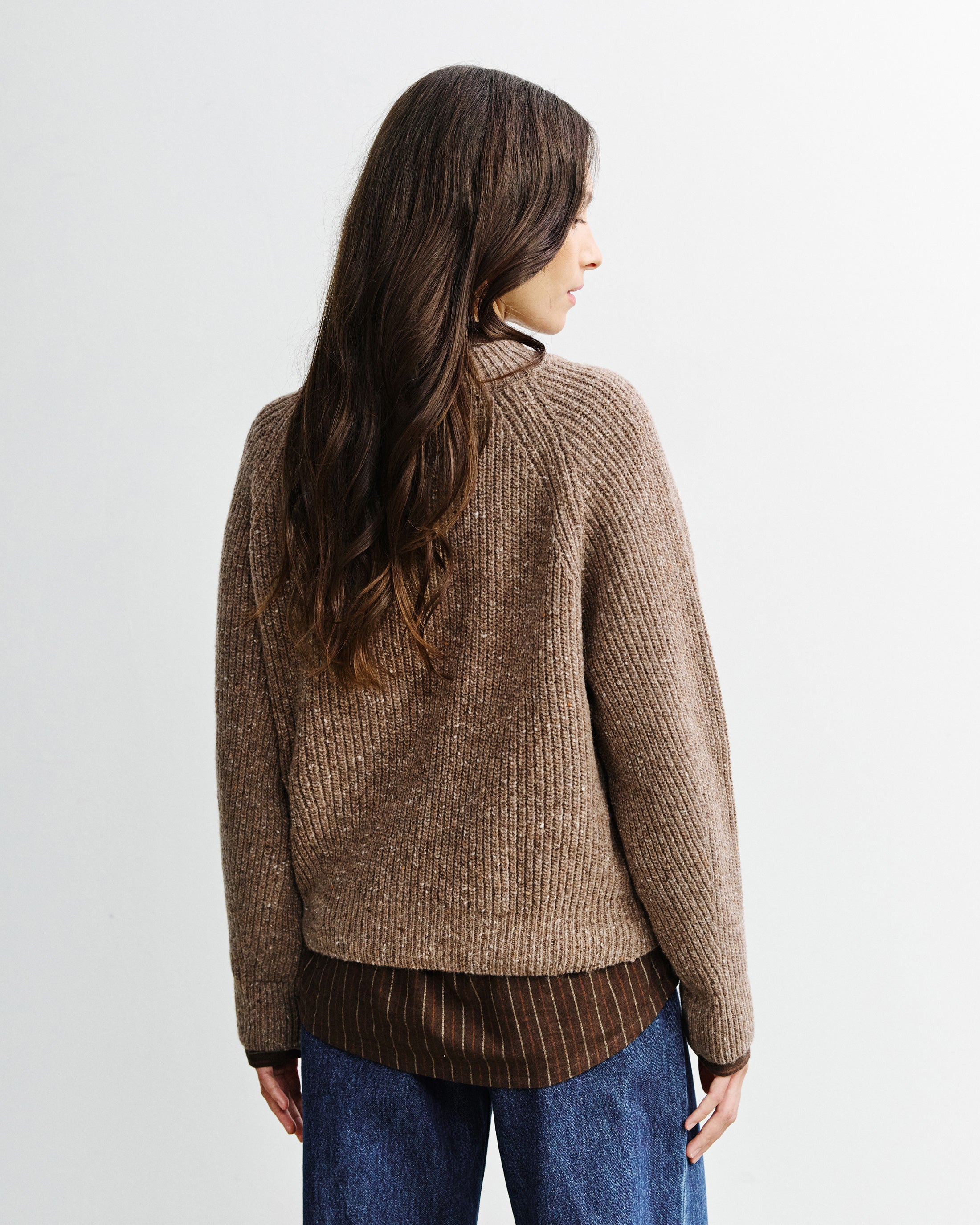 Cropped Knit Sweater - Speckled Brown FW26