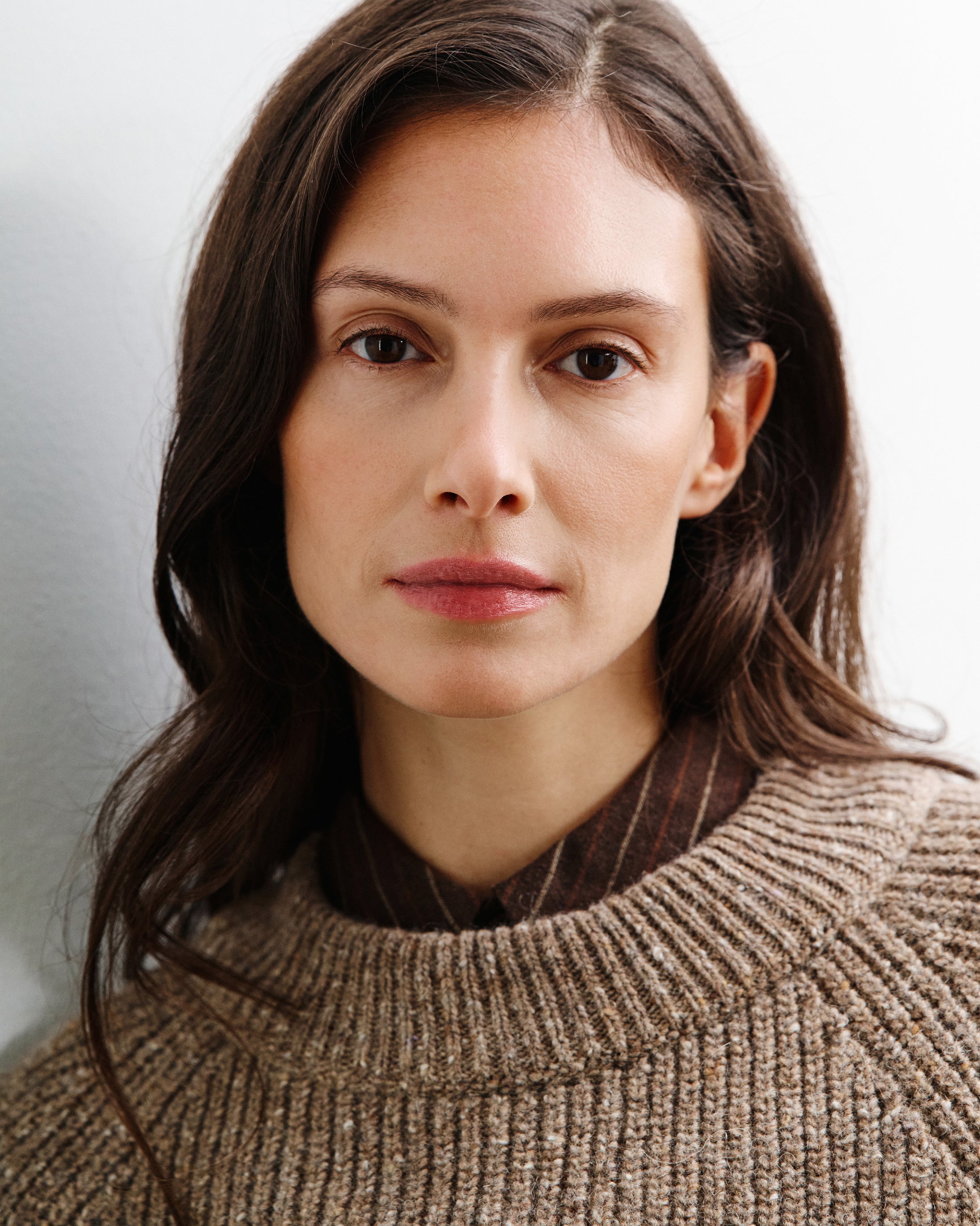 Cropped Knit Sweater - Speckled Brown FW26