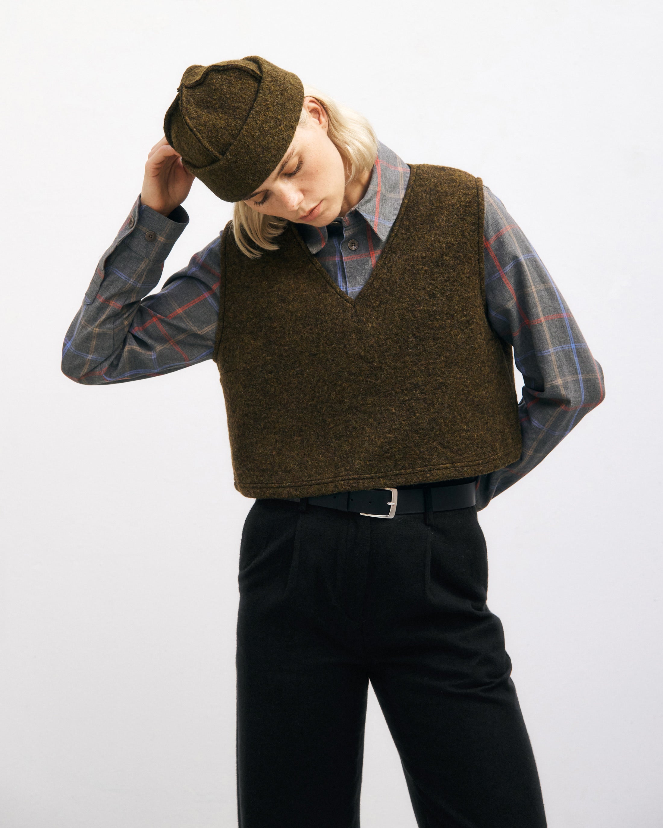 Short vest organic wool - dark green