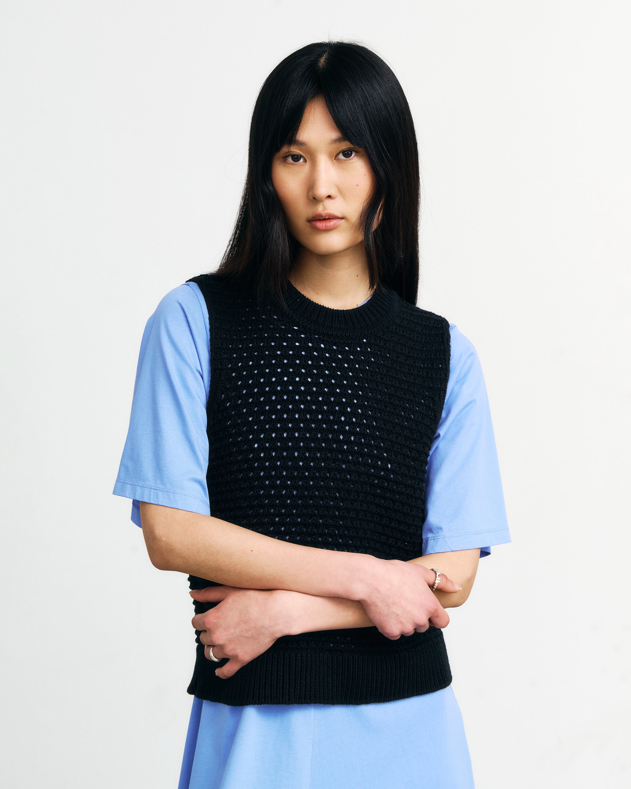 Organic Cotton Short Knit Vest - Black