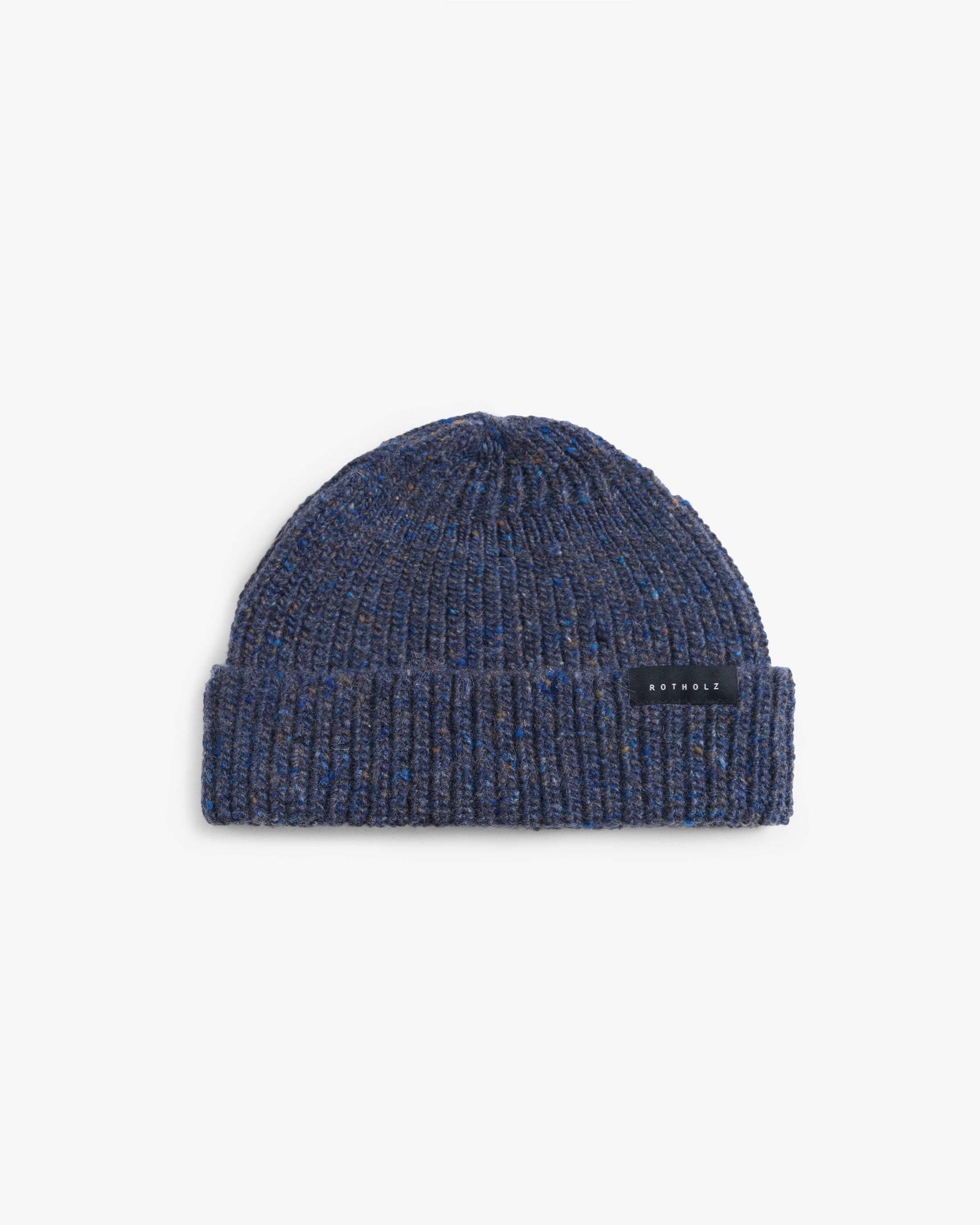 Cropped Ribbed Beanie Merino Wool - Speckled Blue FW26