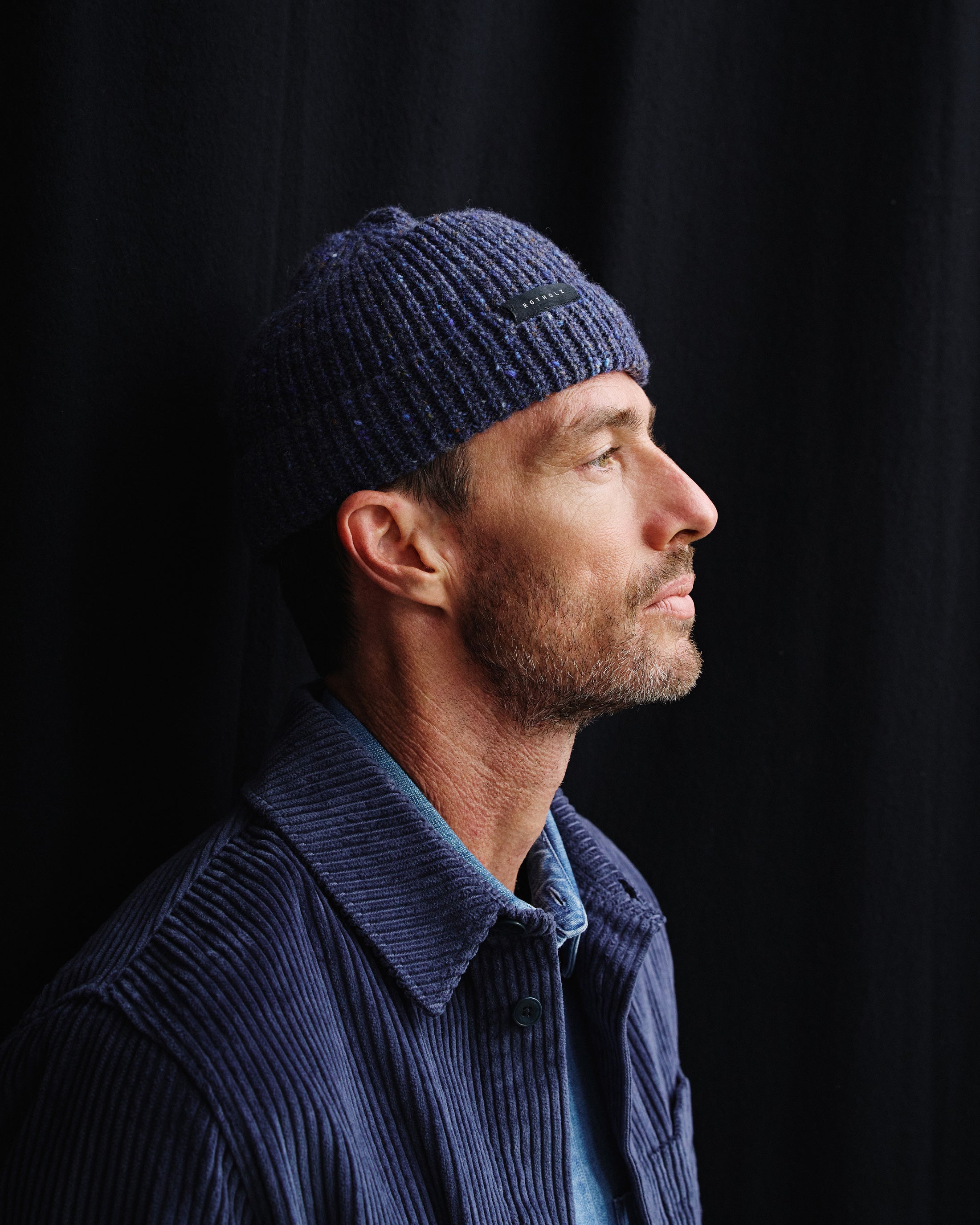 Cropped Ribbed Beanie Merino Wool - Speckled Blue FW26