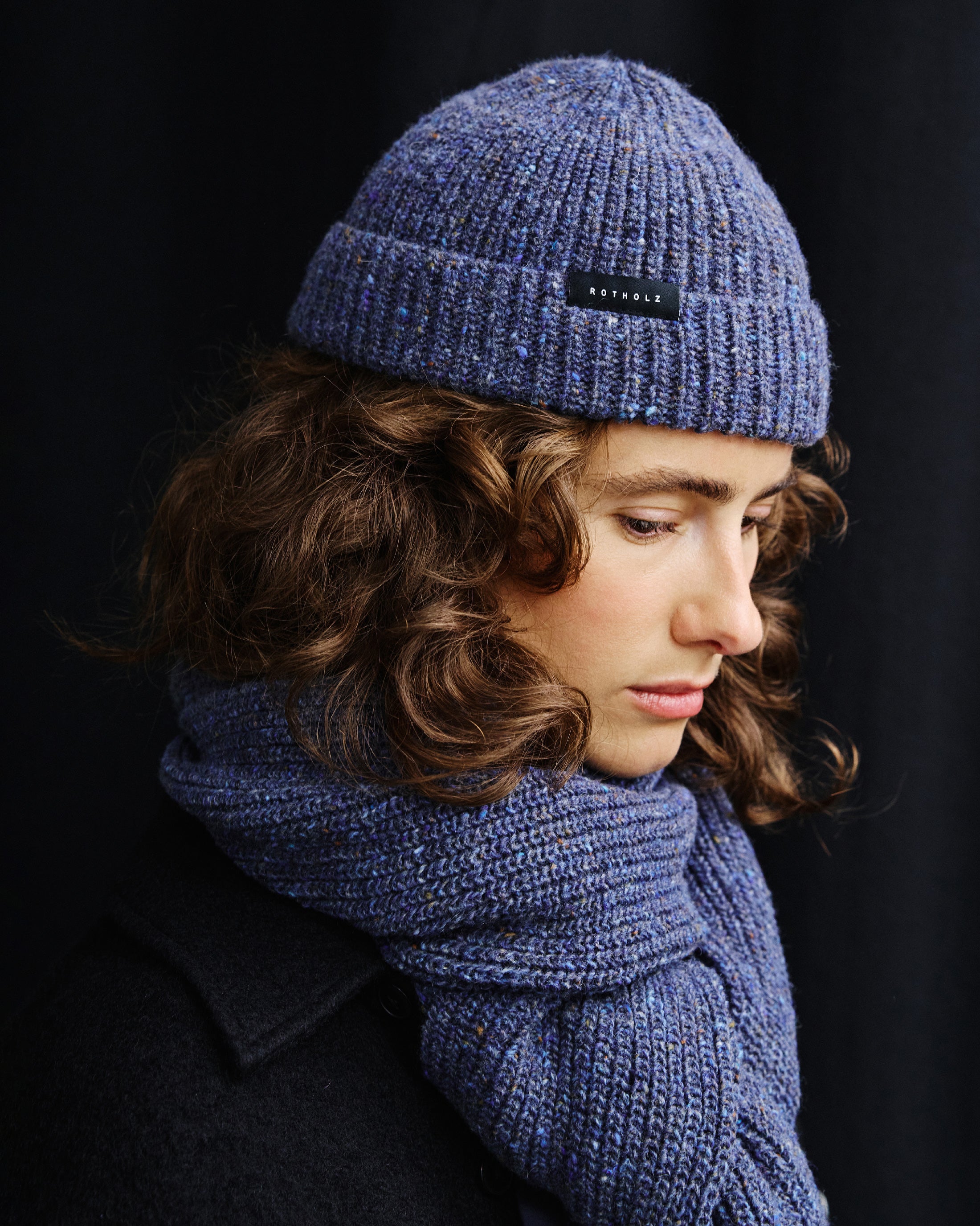 Cropped Ribbed Beanie Merino Wool - Speckled Blue FW26