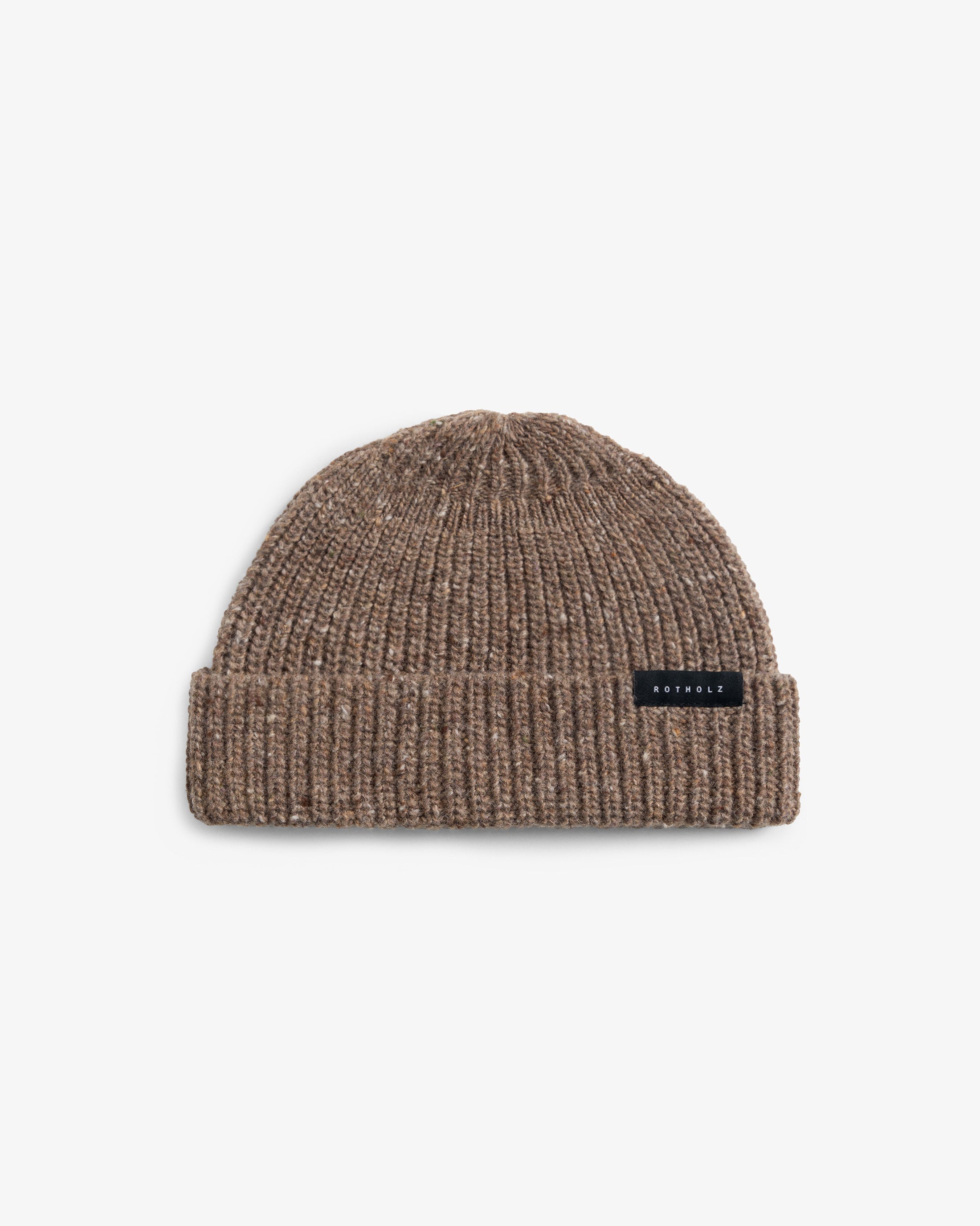 Cropped Ribbed Beanie Merino Wool - Speckled Brown FW26