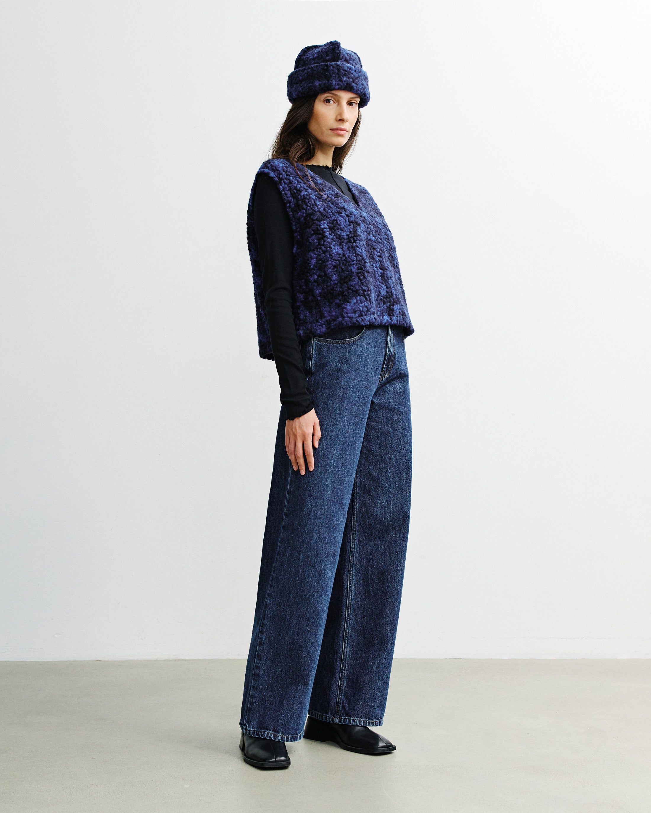 Short Vest Organic Wool - Sherpa Blue