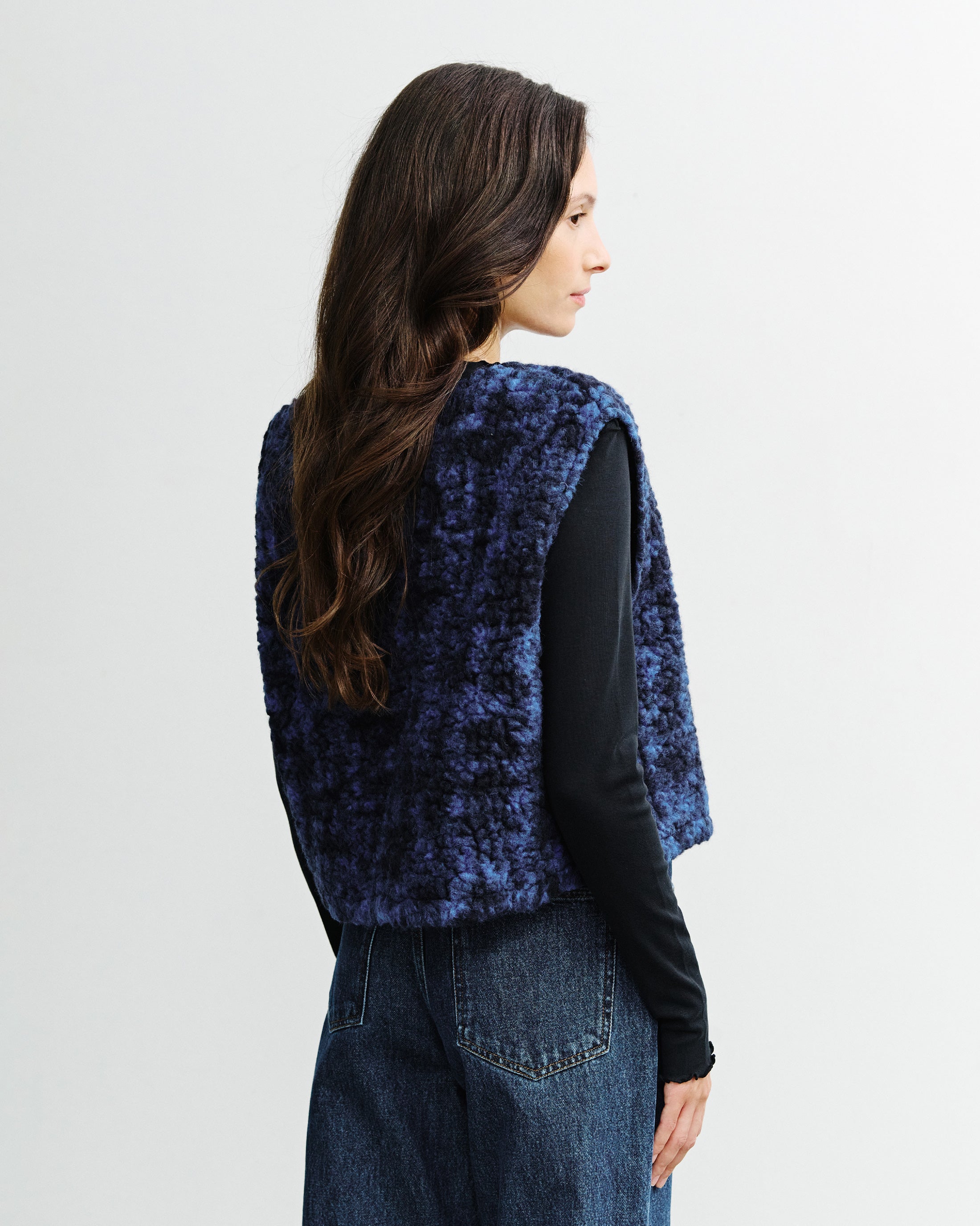 Short Vest Organic Wool - Sherpa Blue