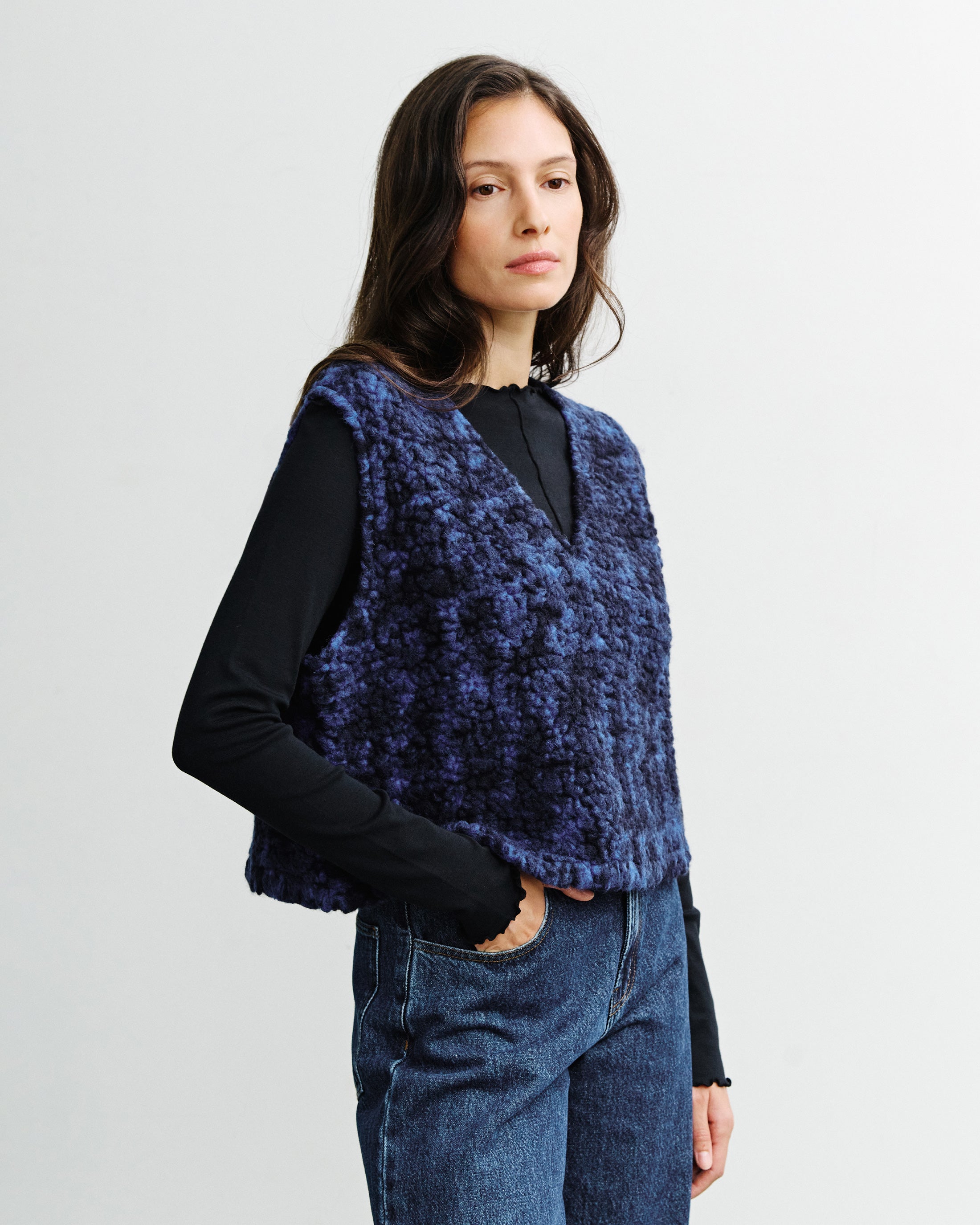Short Vest Organic Wool - Sherpa Blue