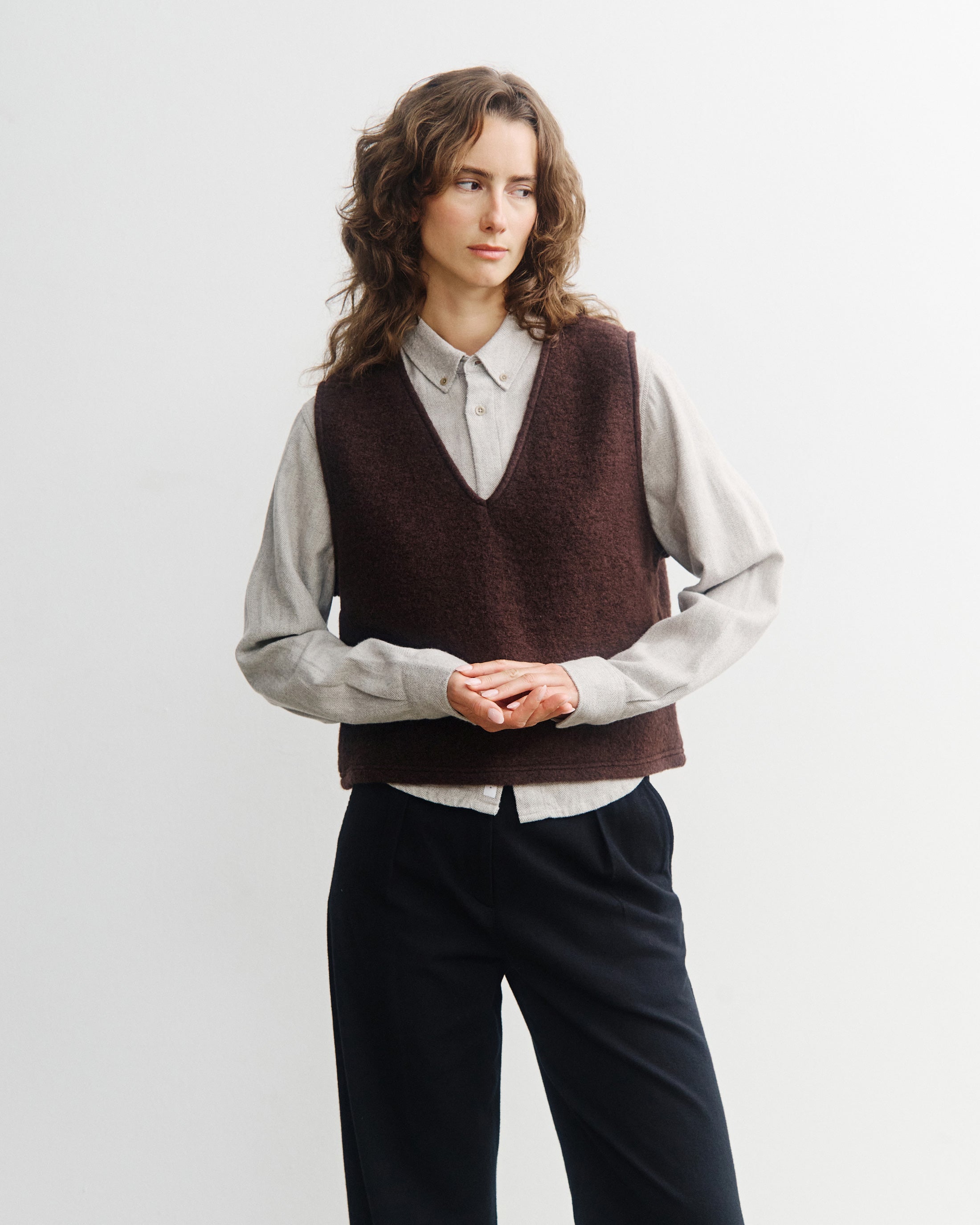 Cropped Vest Organic Wool - Brown